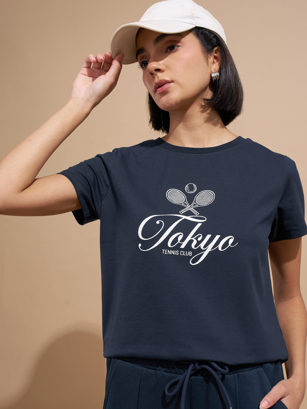 Tokyo Talkies Women Navy Blue Printed Regular Top