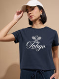 Tokyo Talkies Women Navy Blue Printed Regular Top