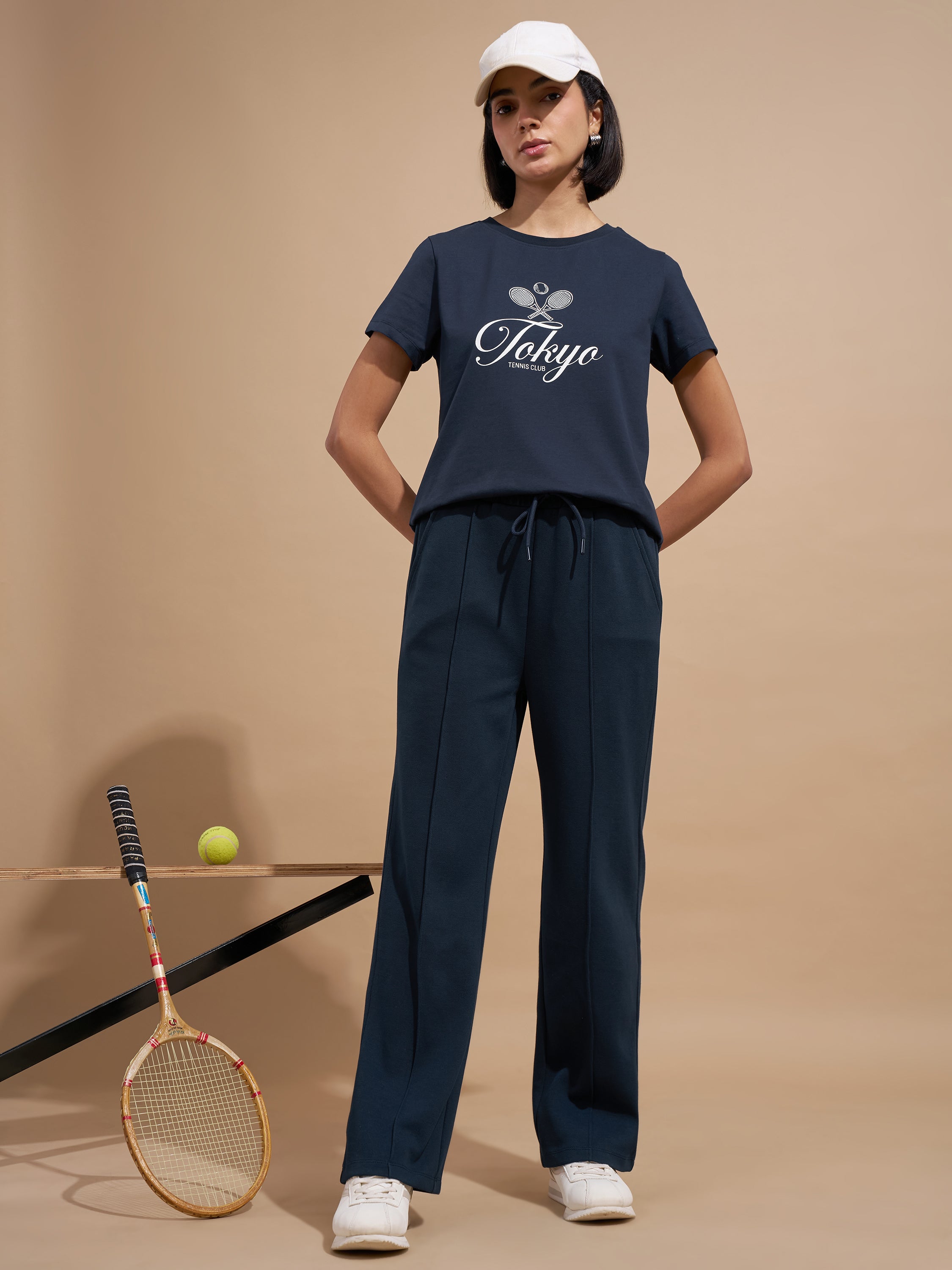 Tokyo Talkies Women Navy Blue Printed Regular Top