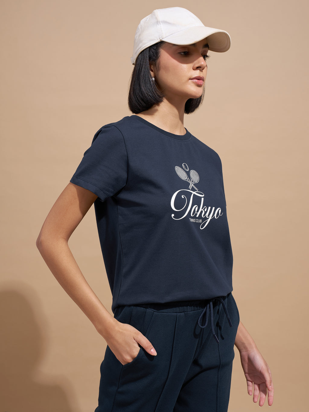Tokyo Talkies Women Navy Blue Printed Regular Top