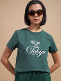 Tokyo Talkies Women Green Printed Regular Top