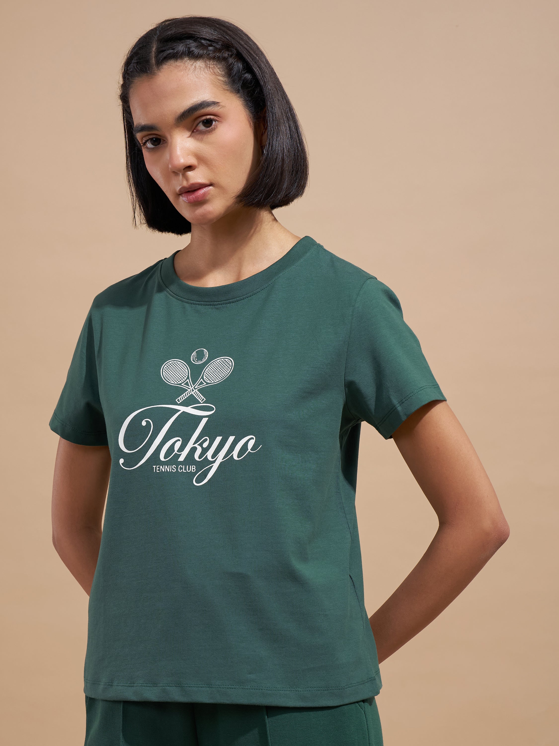 Tokyo Talkies Women Green Printed Regular Top
