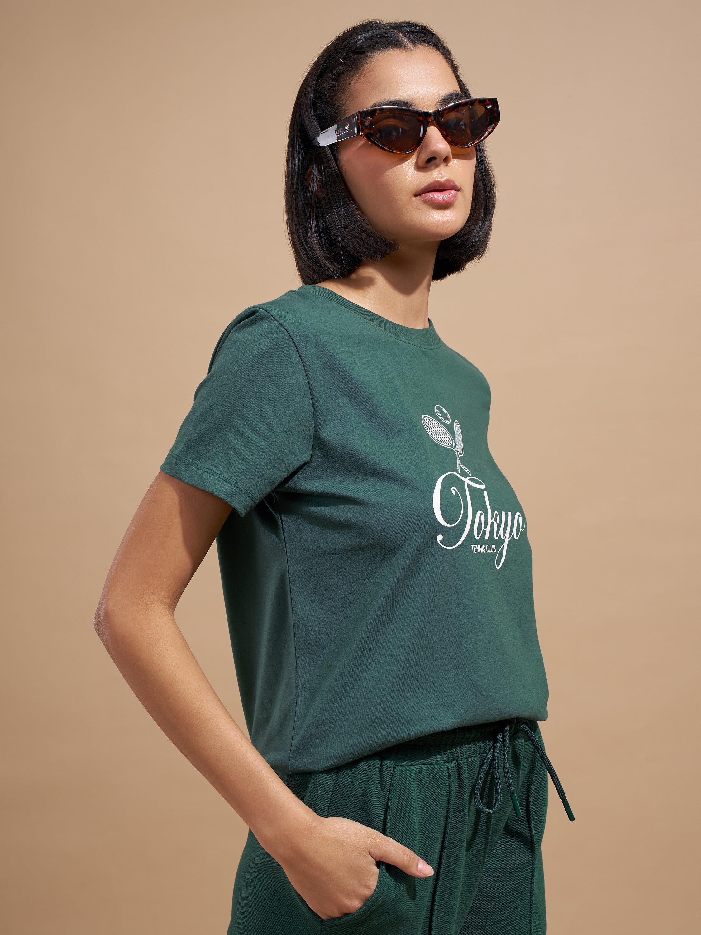 Tokyo Talkies Women Green Printed Regular Top