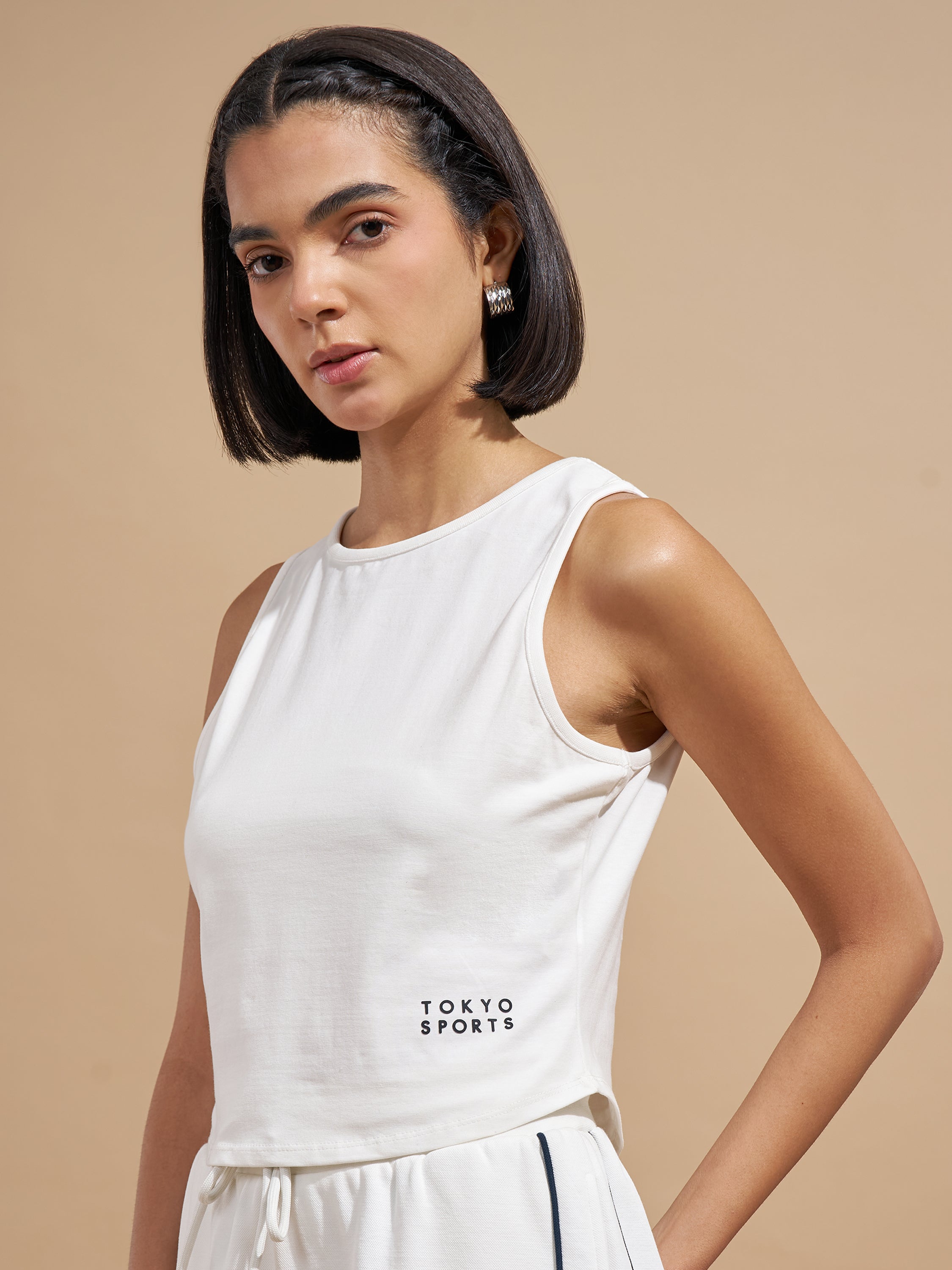 Tokyo Talkies Women White Printed Tank Top