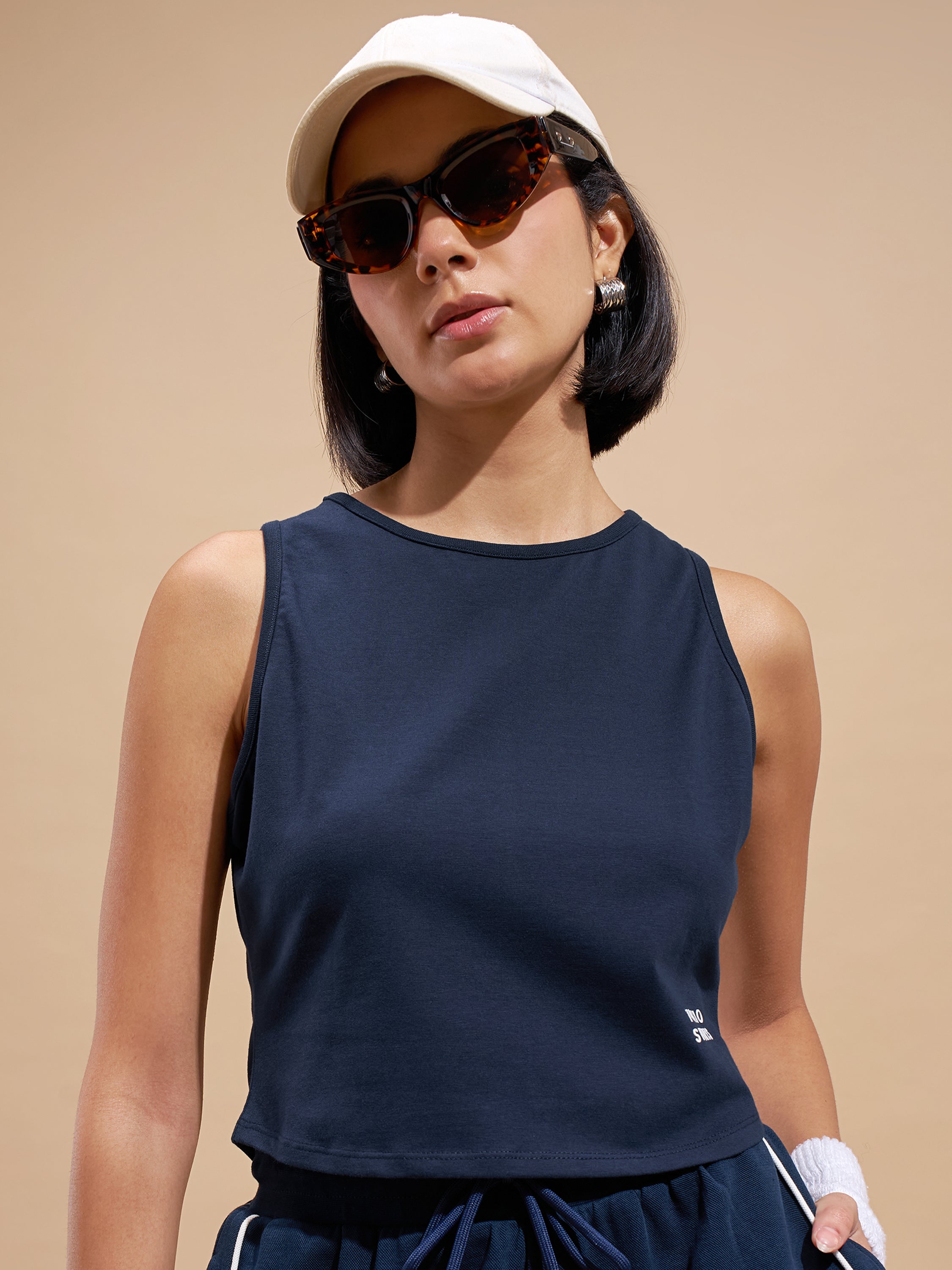 Tokyo Talkies Women Navy Blue Printed Tank Top