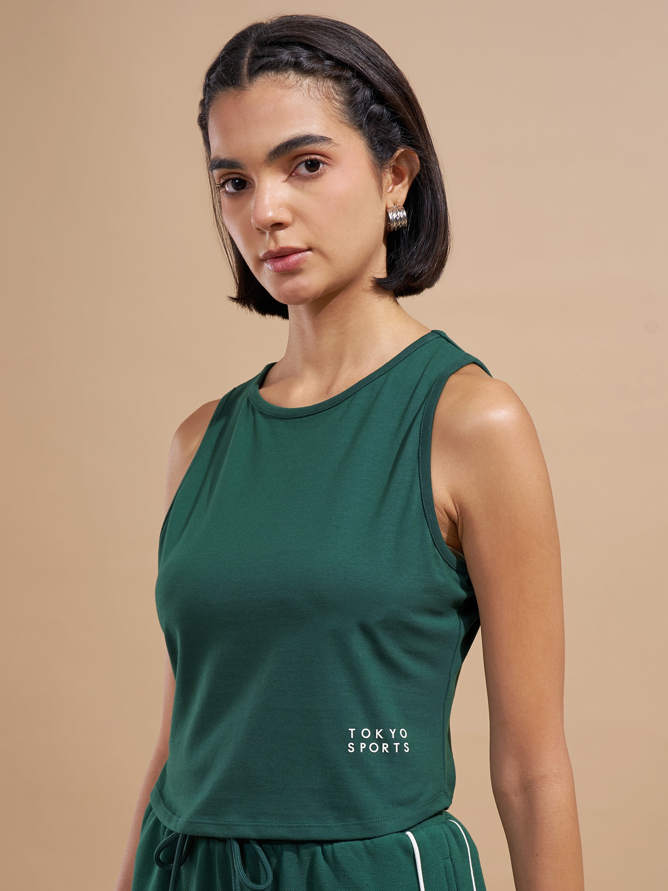 Tokyo Talkies Women Green Printed Tank Top