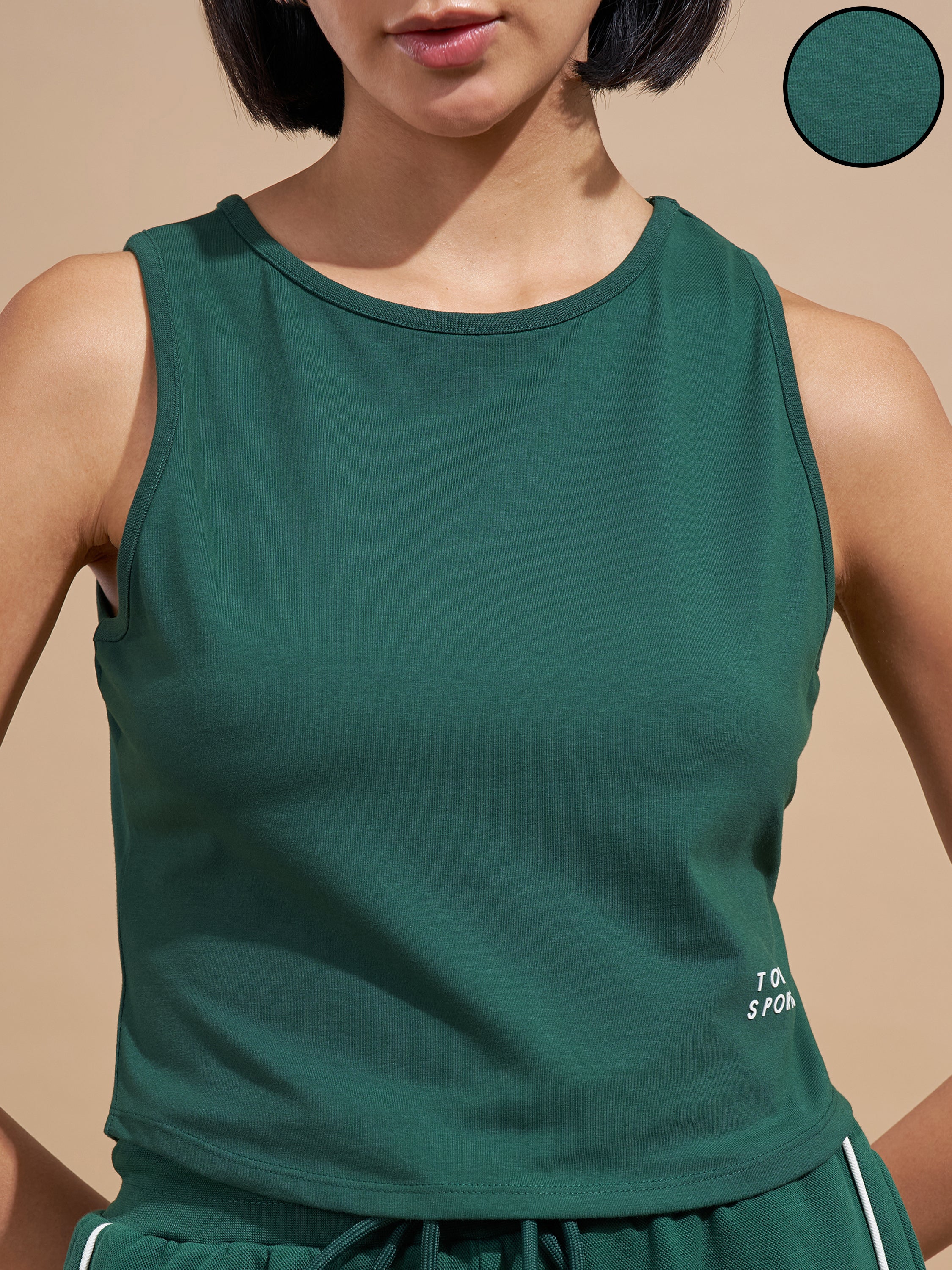 Tokyo Talkies Women Green Printed Tank Top