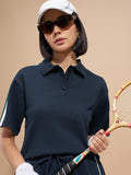 Tokyo Talkies Women Navy Blue Colourblocked Regular Top
