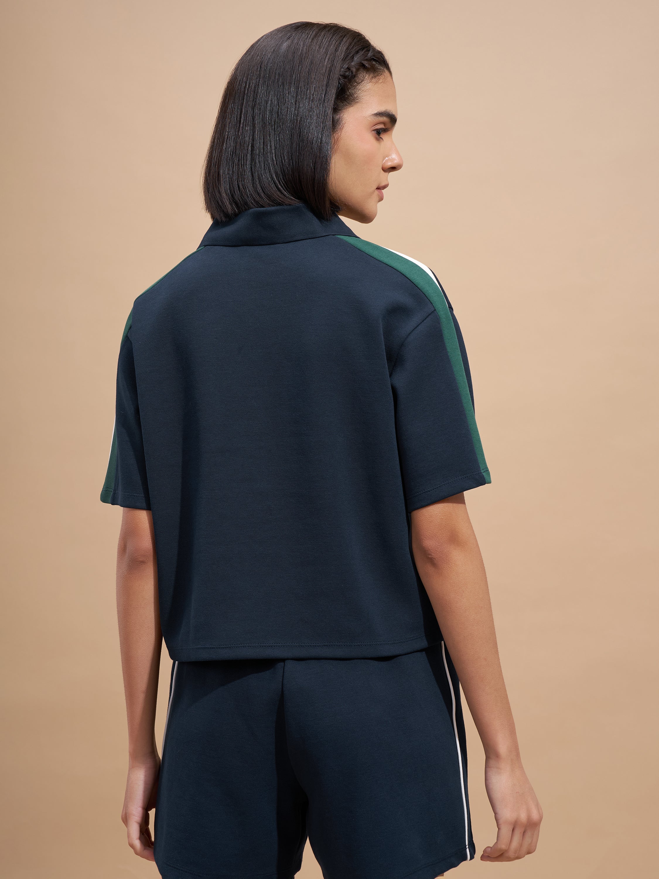 Tokyo Talkies Women Navy Blue Colourblocked Regular Top