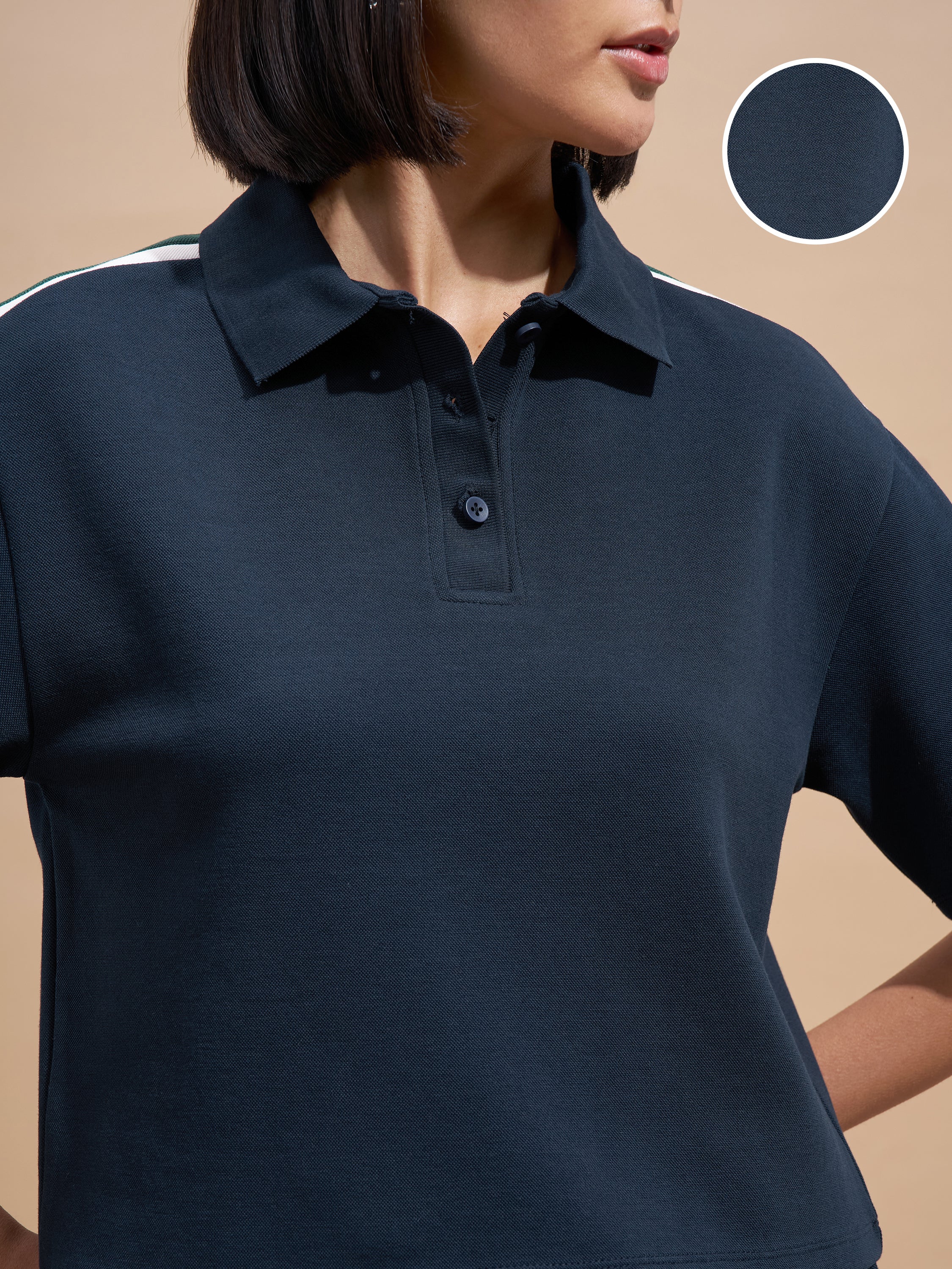 Tokyo Talkies Women Navy Blue Colourblocked Regular Top