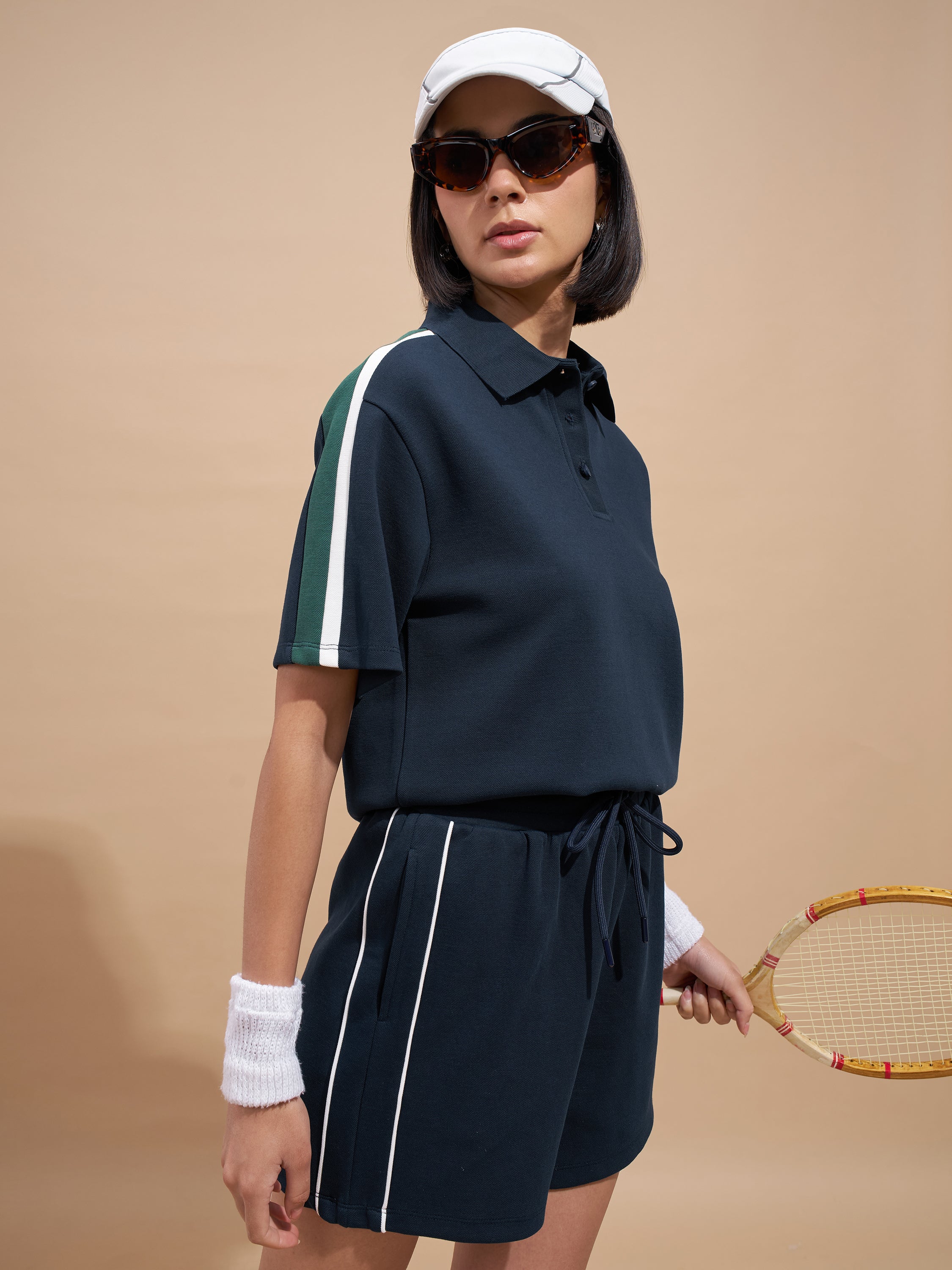 Tokyo Talkies Women Navy Blue Colourblocked Regular Top