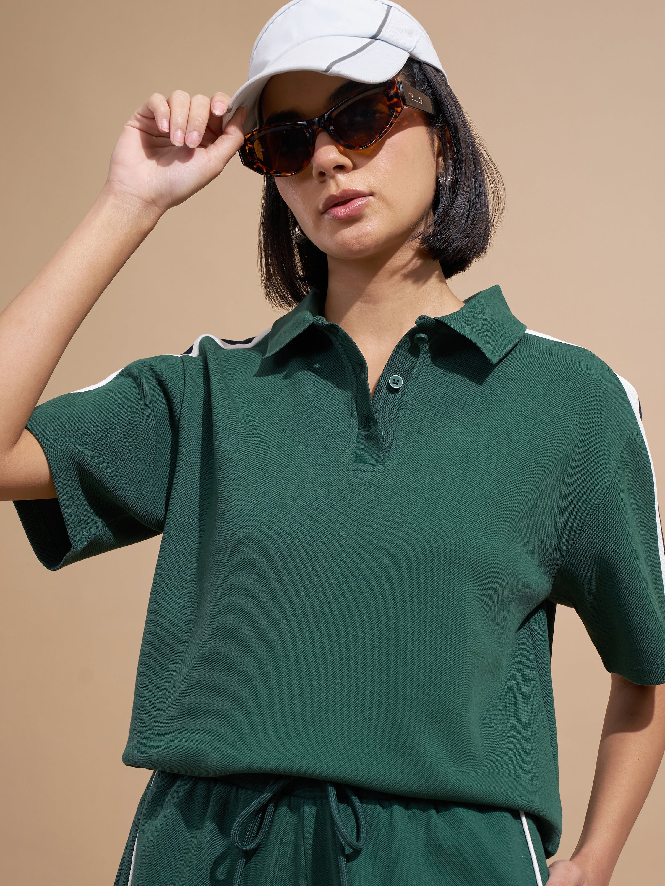 Tokyo Talkies Women Green Colourblocked Regular Top