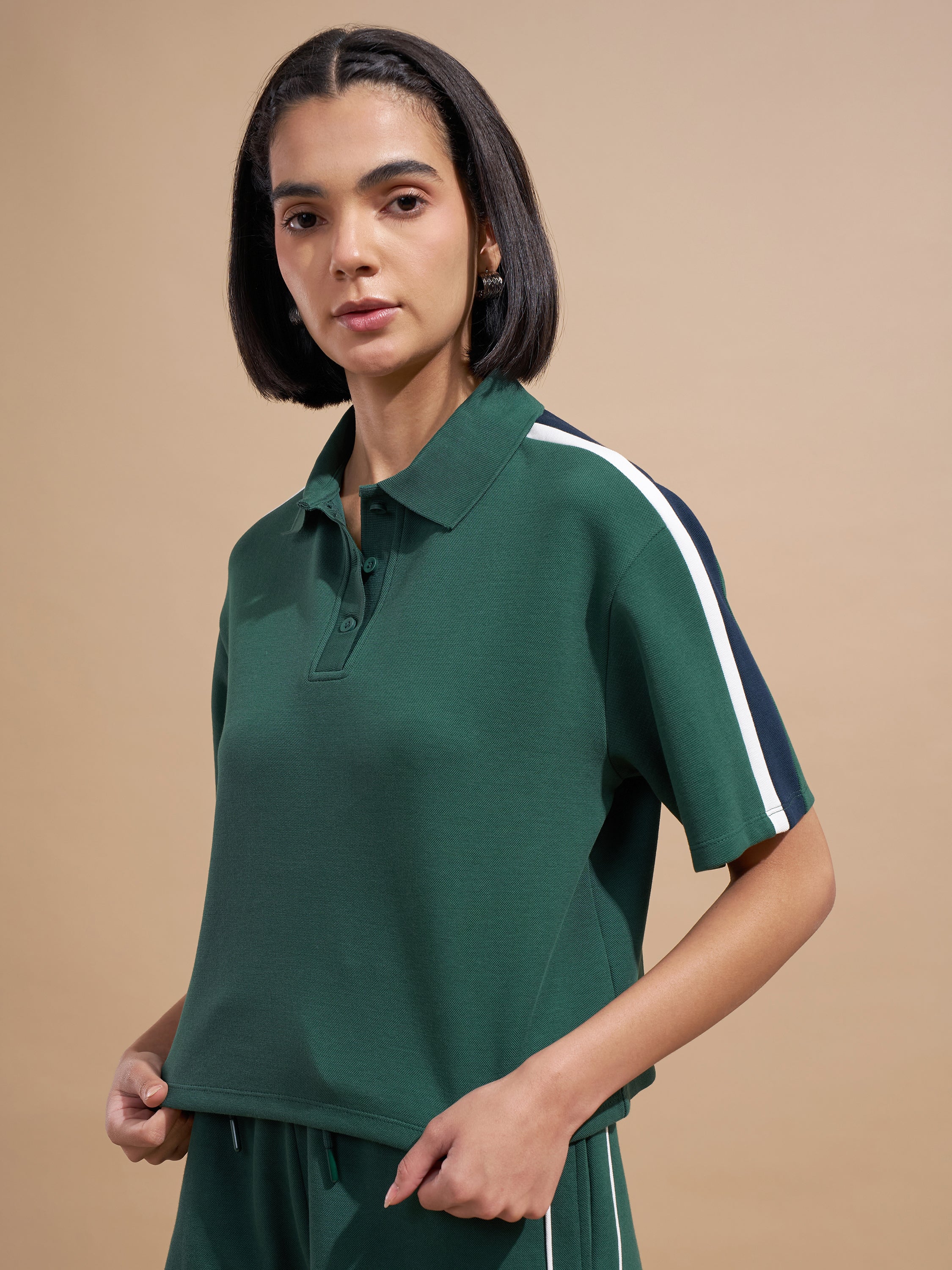 Tokyo Talkies Women Green Colourblocked Regular Top