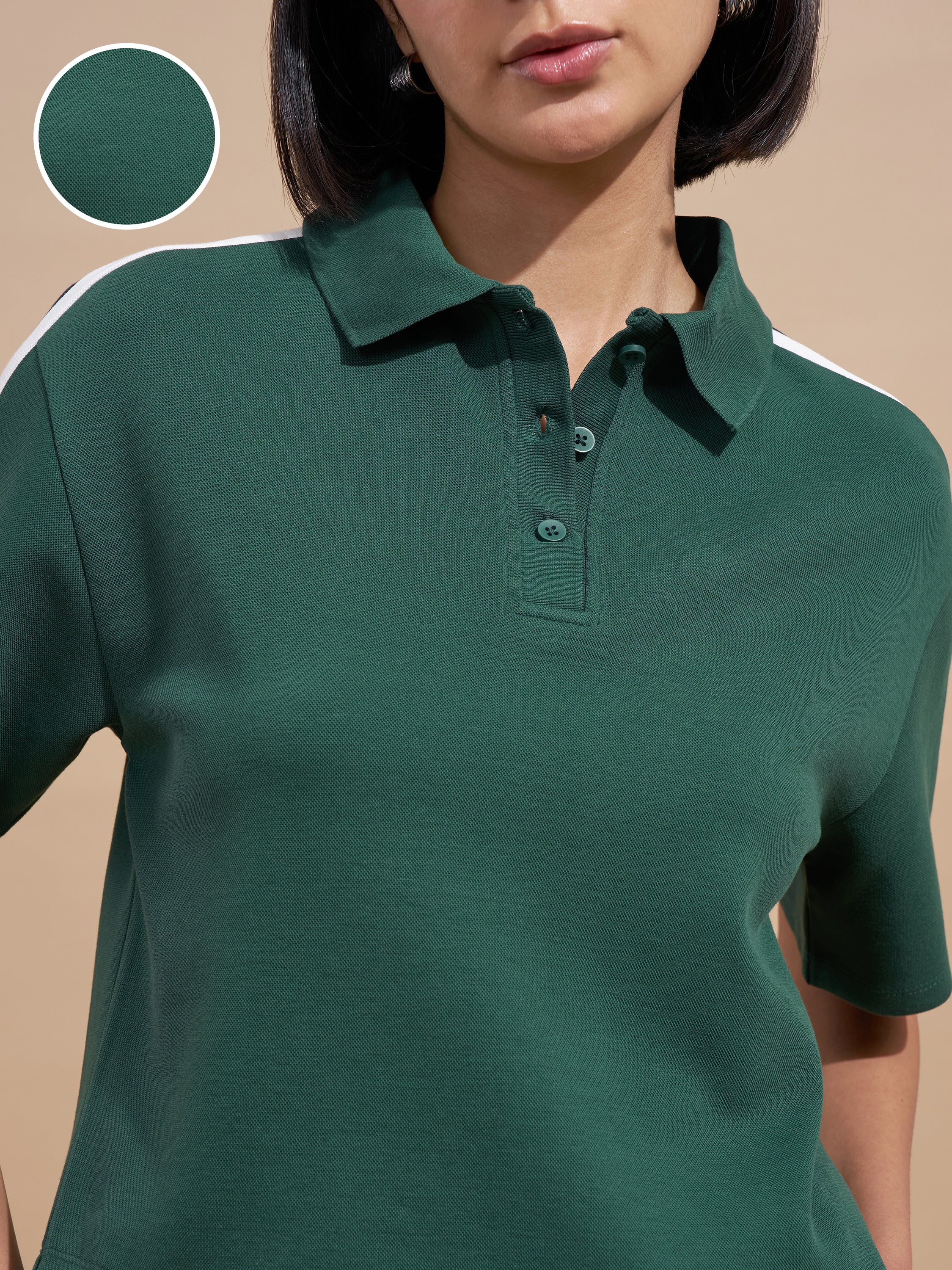 Tokyo Talkies Women Green Colourblocked Regular Top