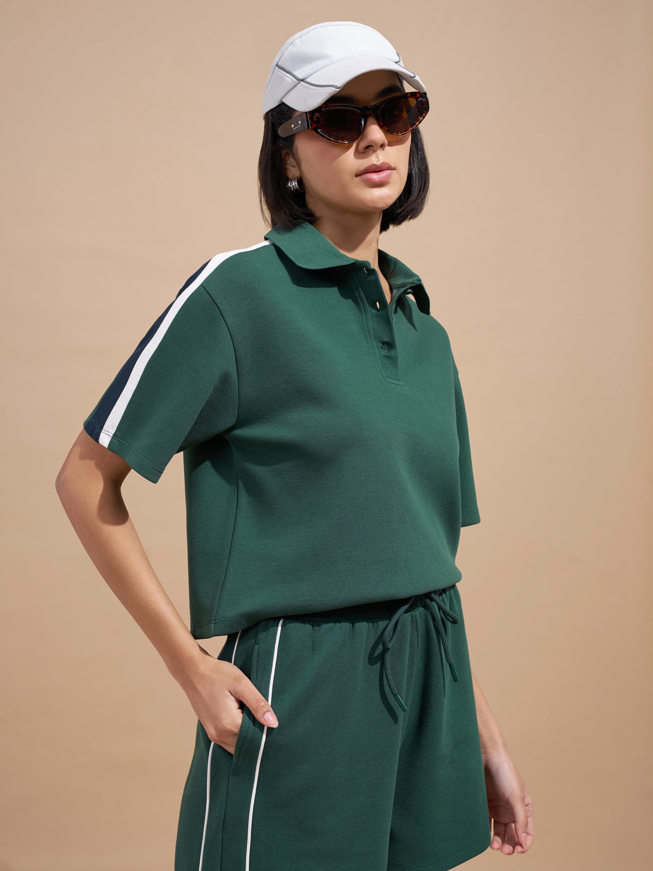 Tokyo Talkies Women Green Colourblocked Regular Top