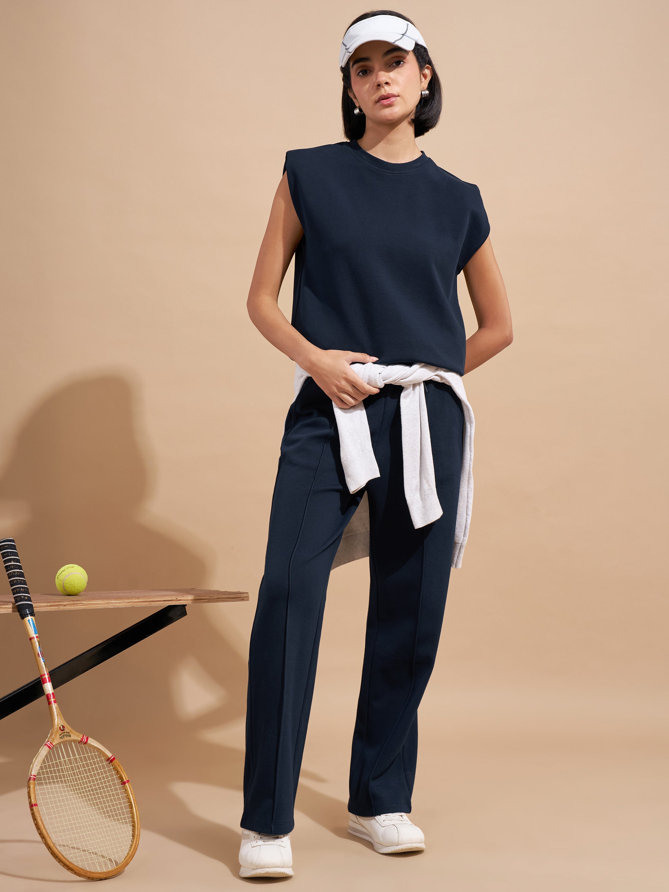 Tokyo Talkies Women Navy Blue Solid Regular Top