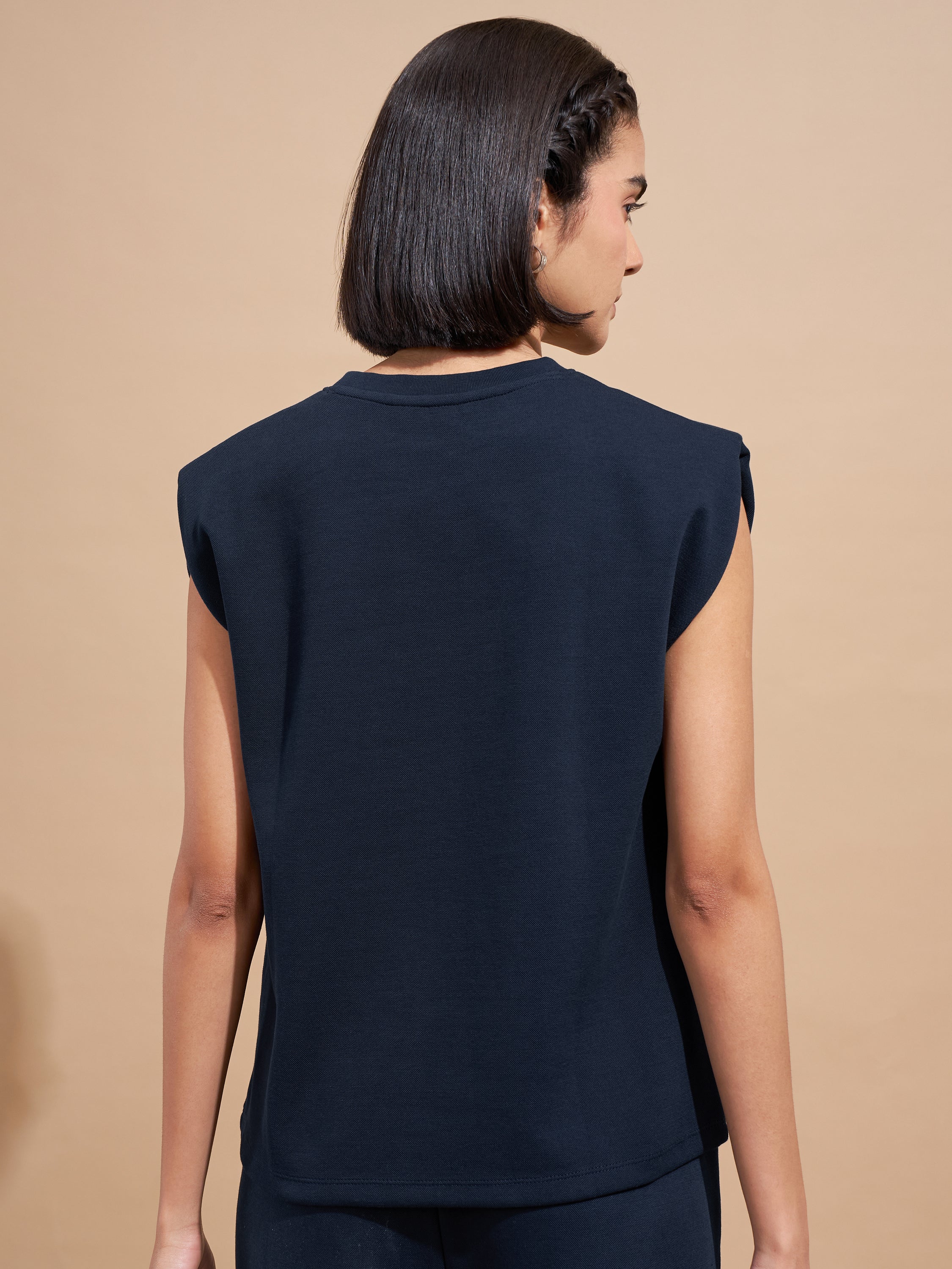 Tokyo Talkies Women Navy Blue Solid Regular Top