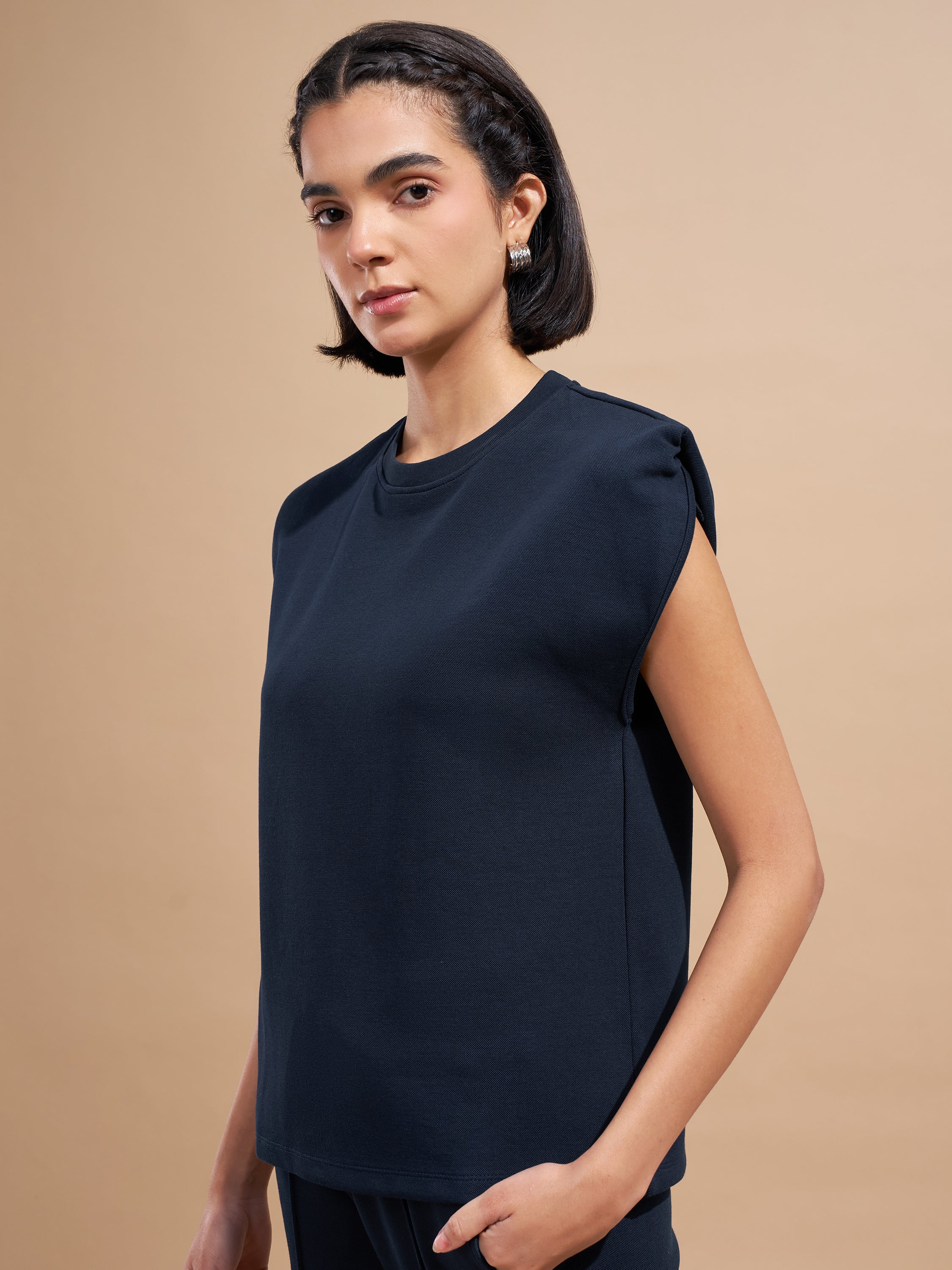 Tokyo Talkies Women Navy Blue Solid Regular Top