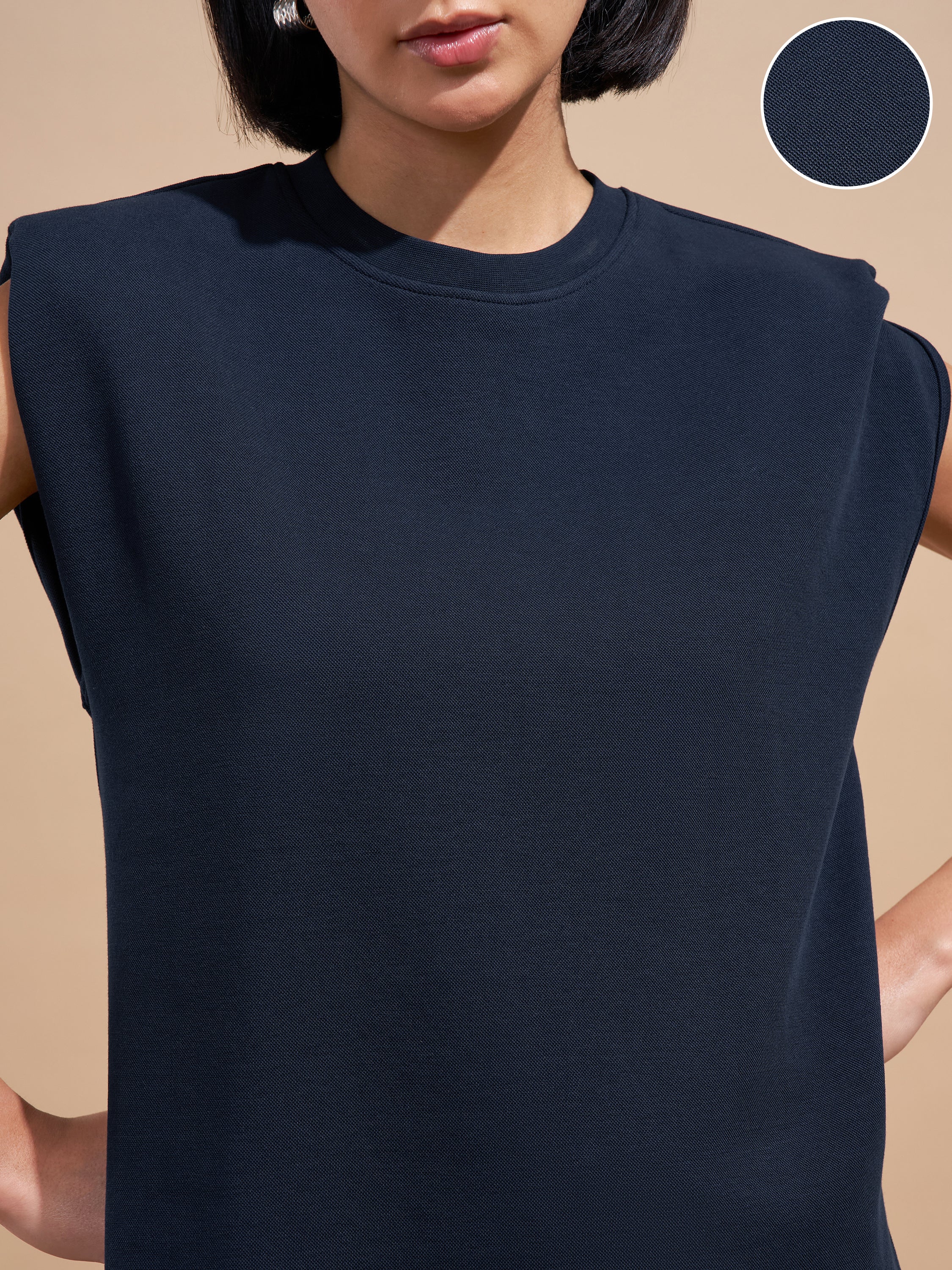 Tokyo Talkies Women Navy Blue Solid Regular Top