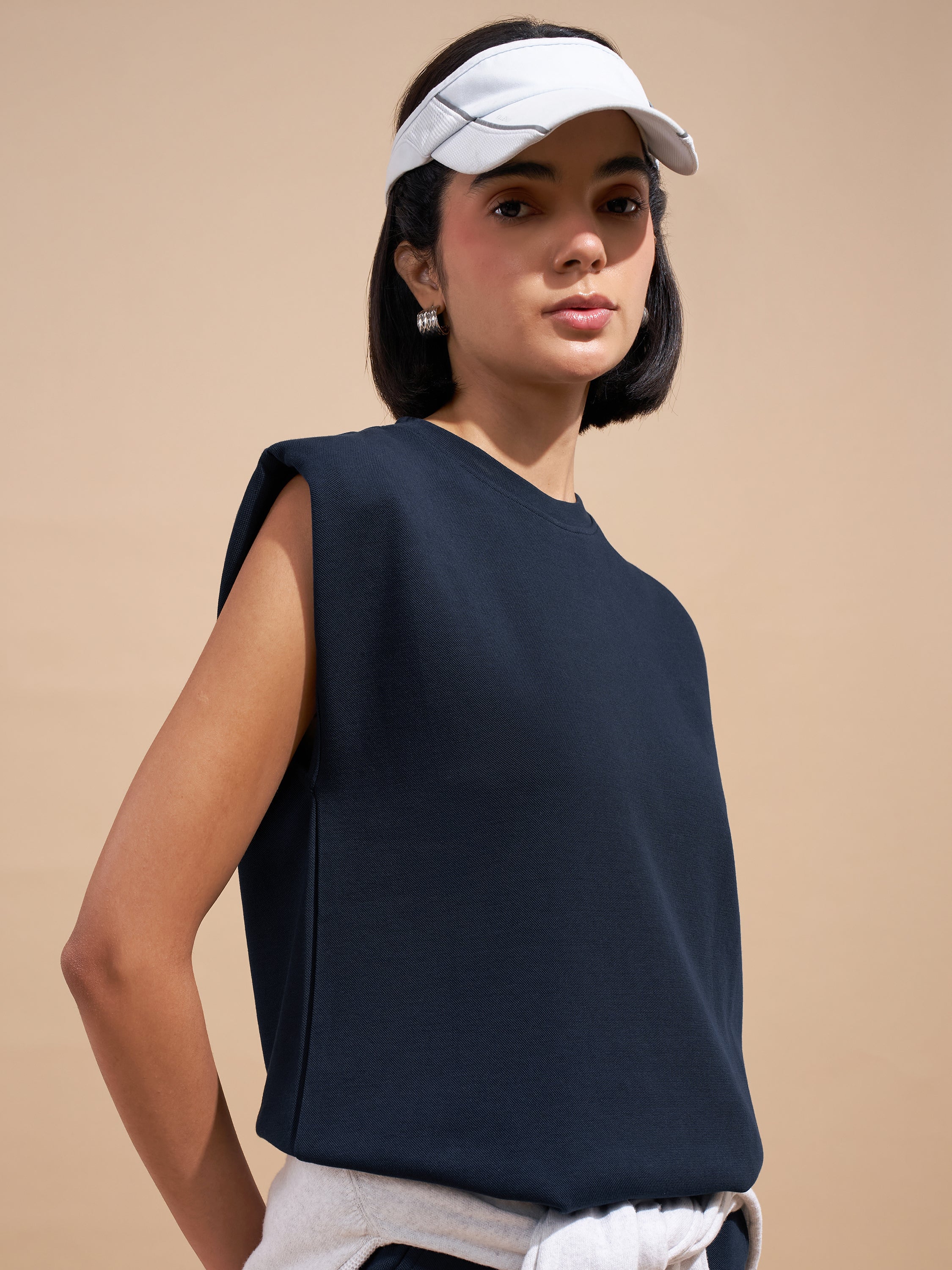 Tokyo Talkies Women Navy Blue Solid Regular Top