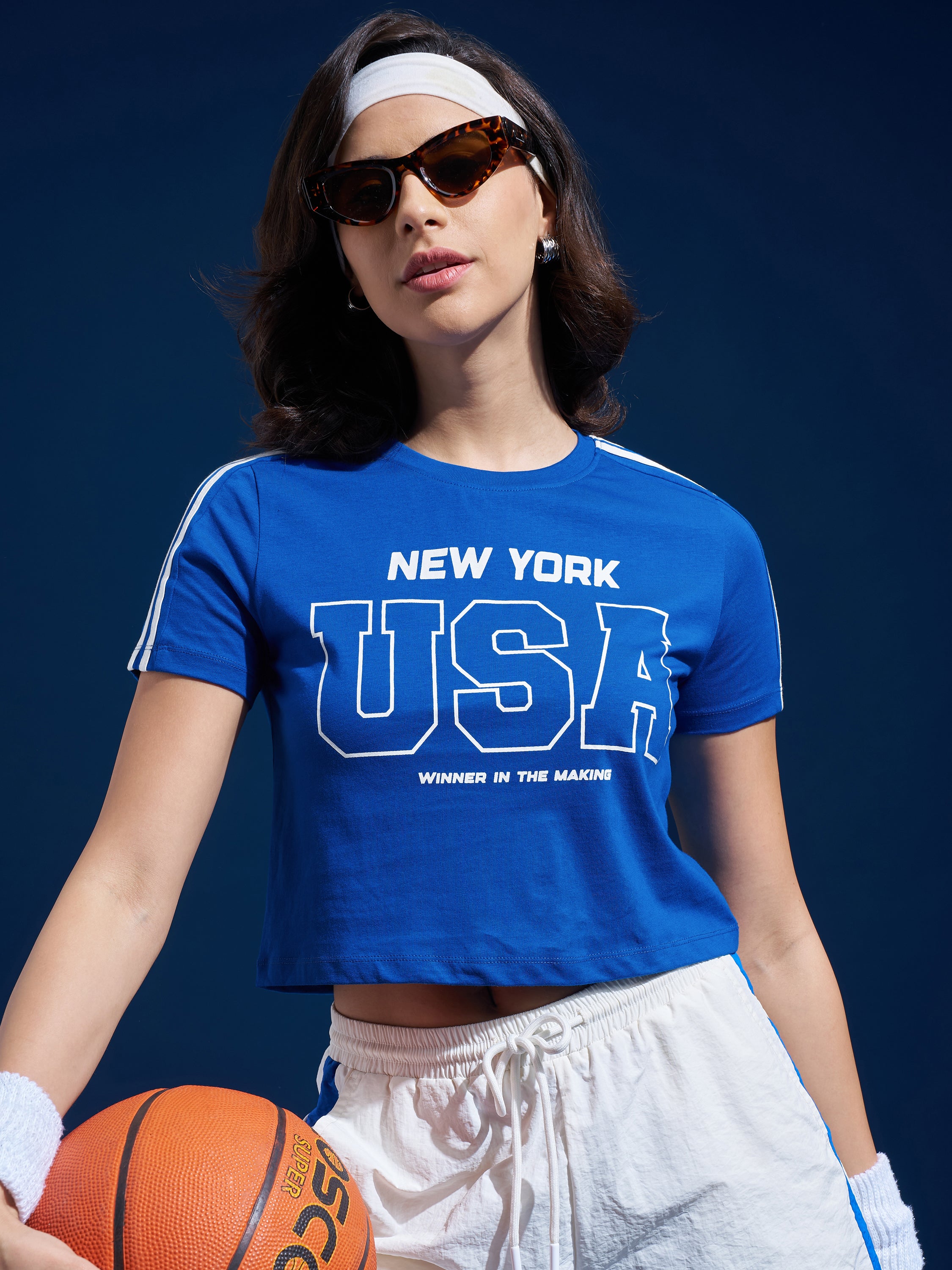 Street By Tokyo Talkies Women Blue Printed Round Neck T-Shirt - Blue - Image 1