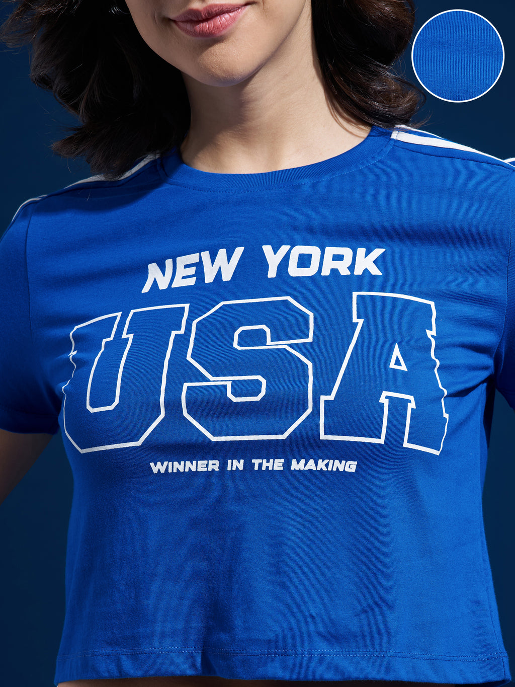 Street By Tokyo Talkies Women Blue Printed Round Neck T-Shirt - Blue - Image 5