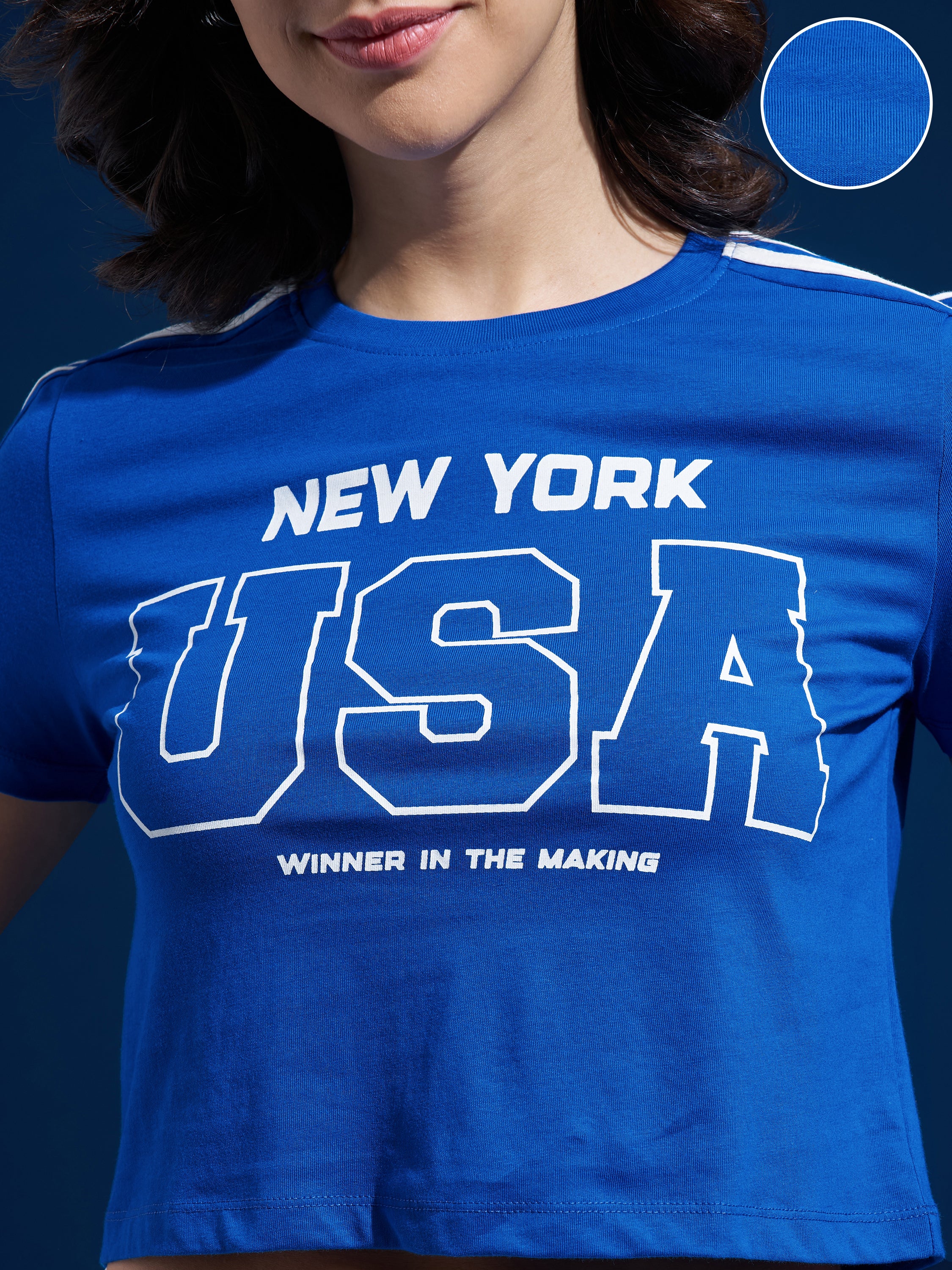 Street By Tokyo Talkies Women Blue Printed Round Neck T-Shirt - Blue - Image 5