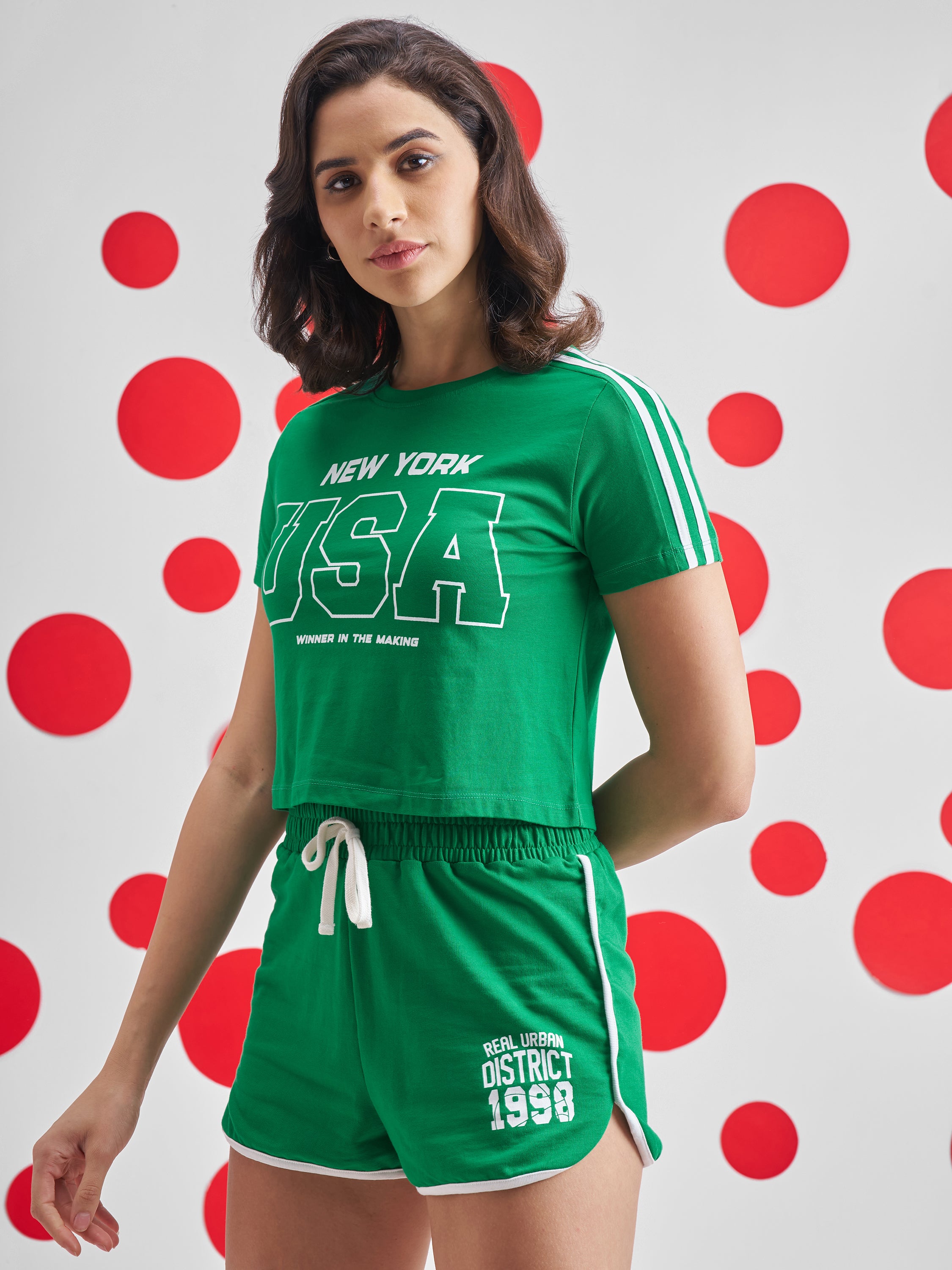 Street By Tokyo Talkies Women Green Printed Round Neck T-Shirt - Green - Image 4