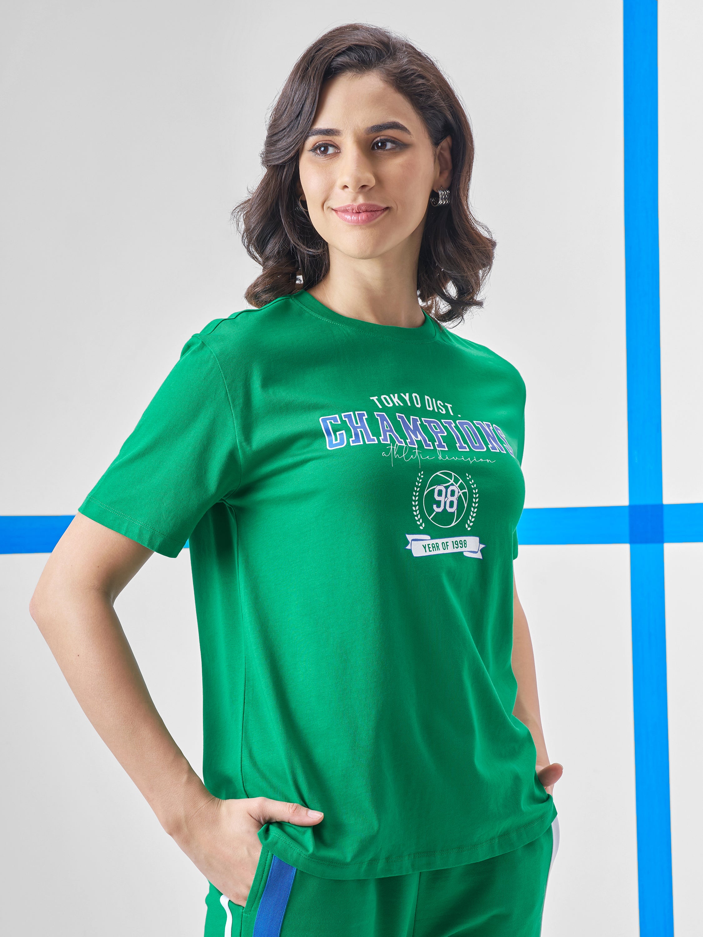 Street By Tokyo Talkies Women Green Printed Round Neck T-Shirt - Green - Image 6