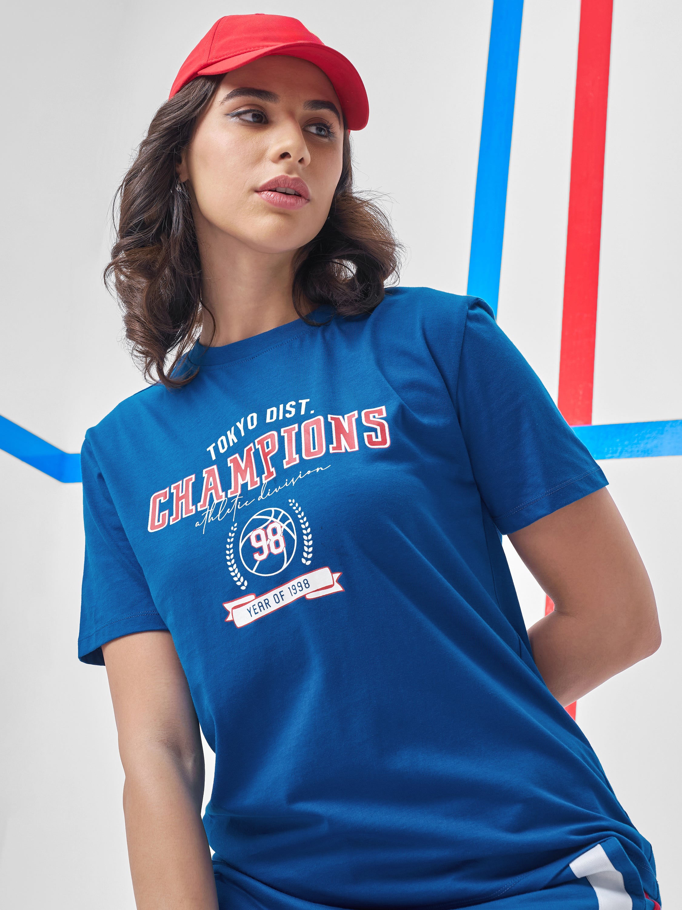 Street By Tokyo Talkies Women Blue Printed Round Neck T-Shirt - Blue - Image 1