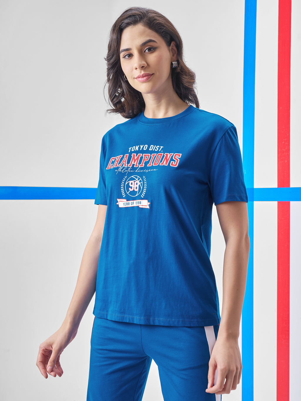 Street By Tokyo Talkies Women Blue Printed Round Neck T-Shirt - Blue - Image 4