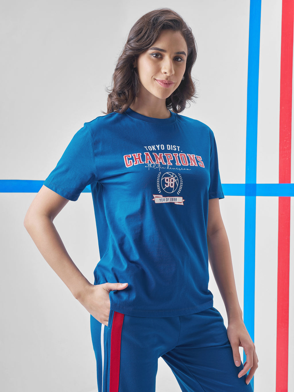 Street By Tokyo Talkies Women Blue Printed Round Neck T-Shirt - Blue - Image 6