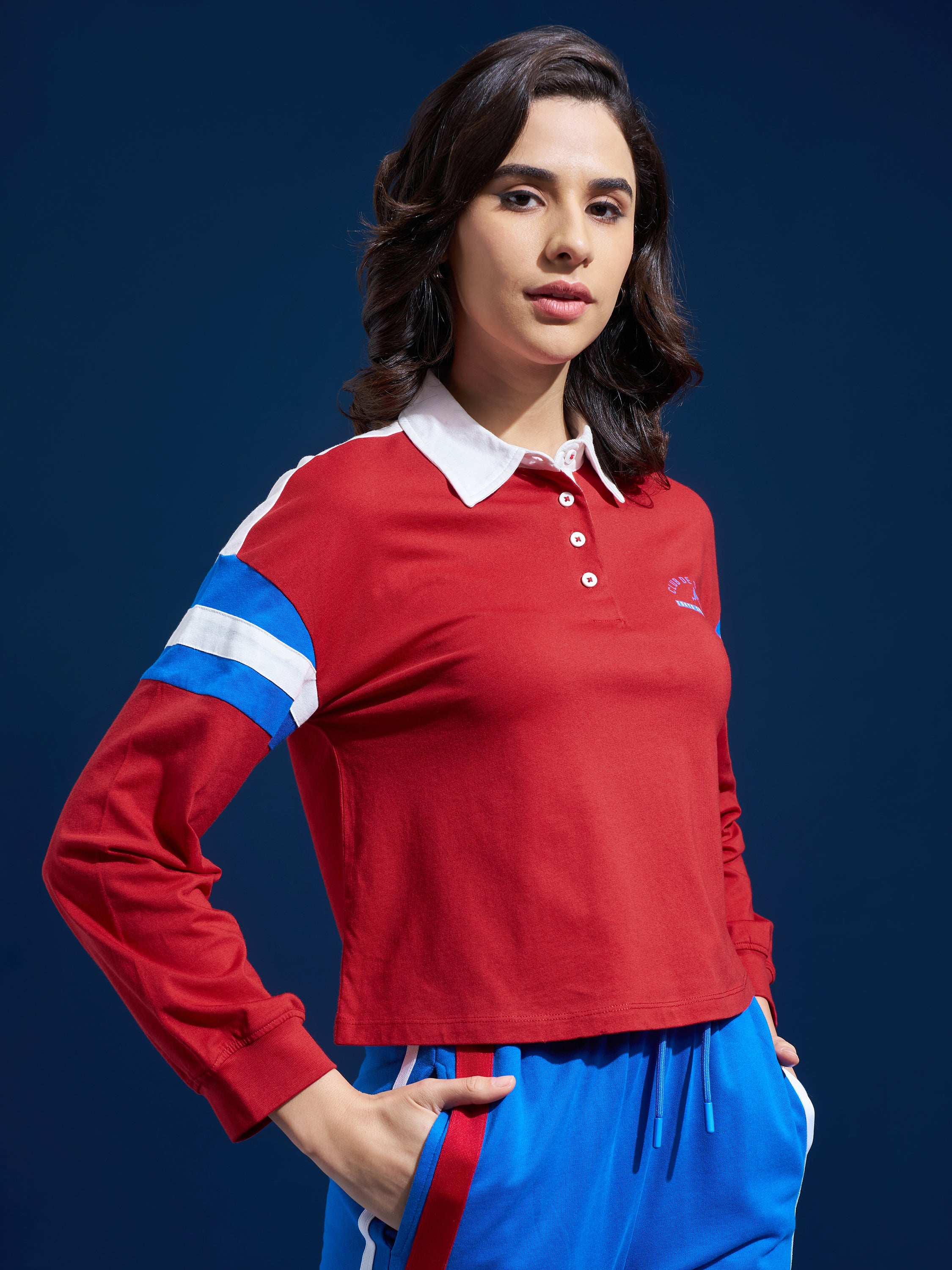 Tokyo Talkies Women Red Printed Polo Collar T-Shirt - Red - Image 6