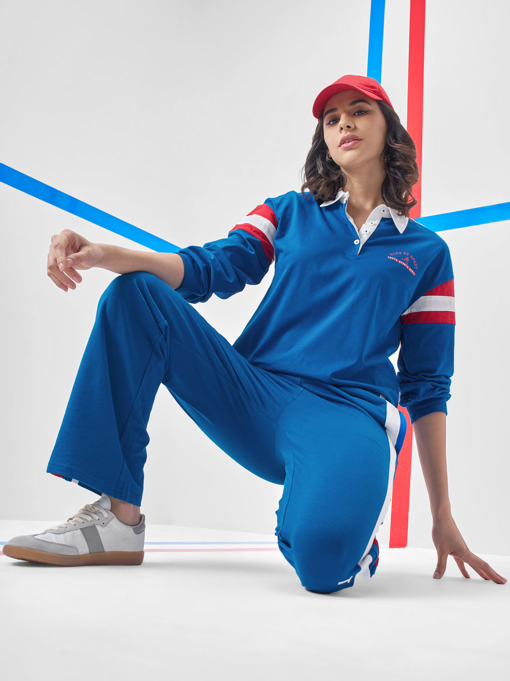 Tokyo Talkies Women Blue Printed Polo Collar T-Shirt - Blue - Image 2