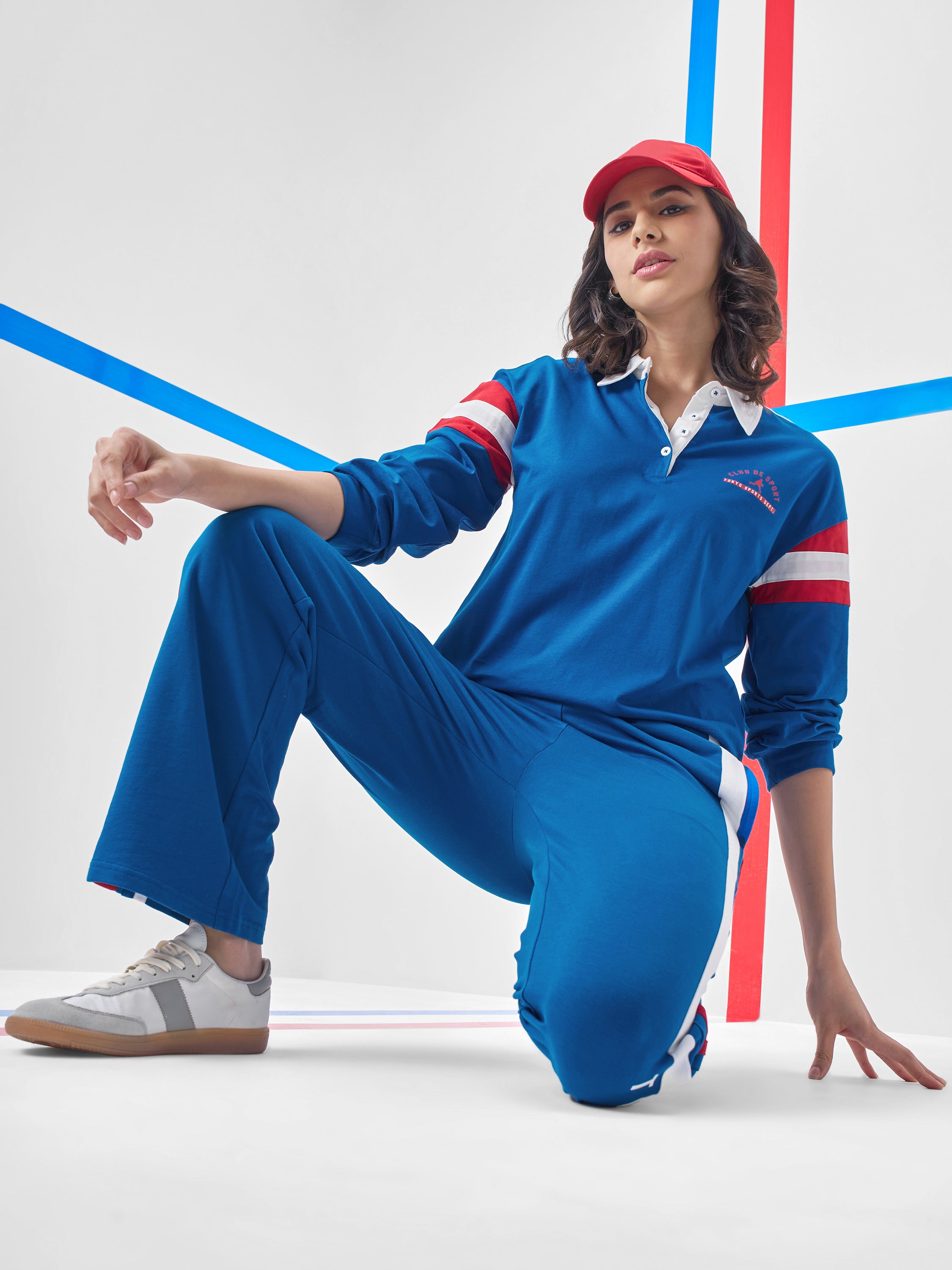 Tokyo Talkies Women Blue Printed Polo Collar T-Shirt - Blue - Image 2