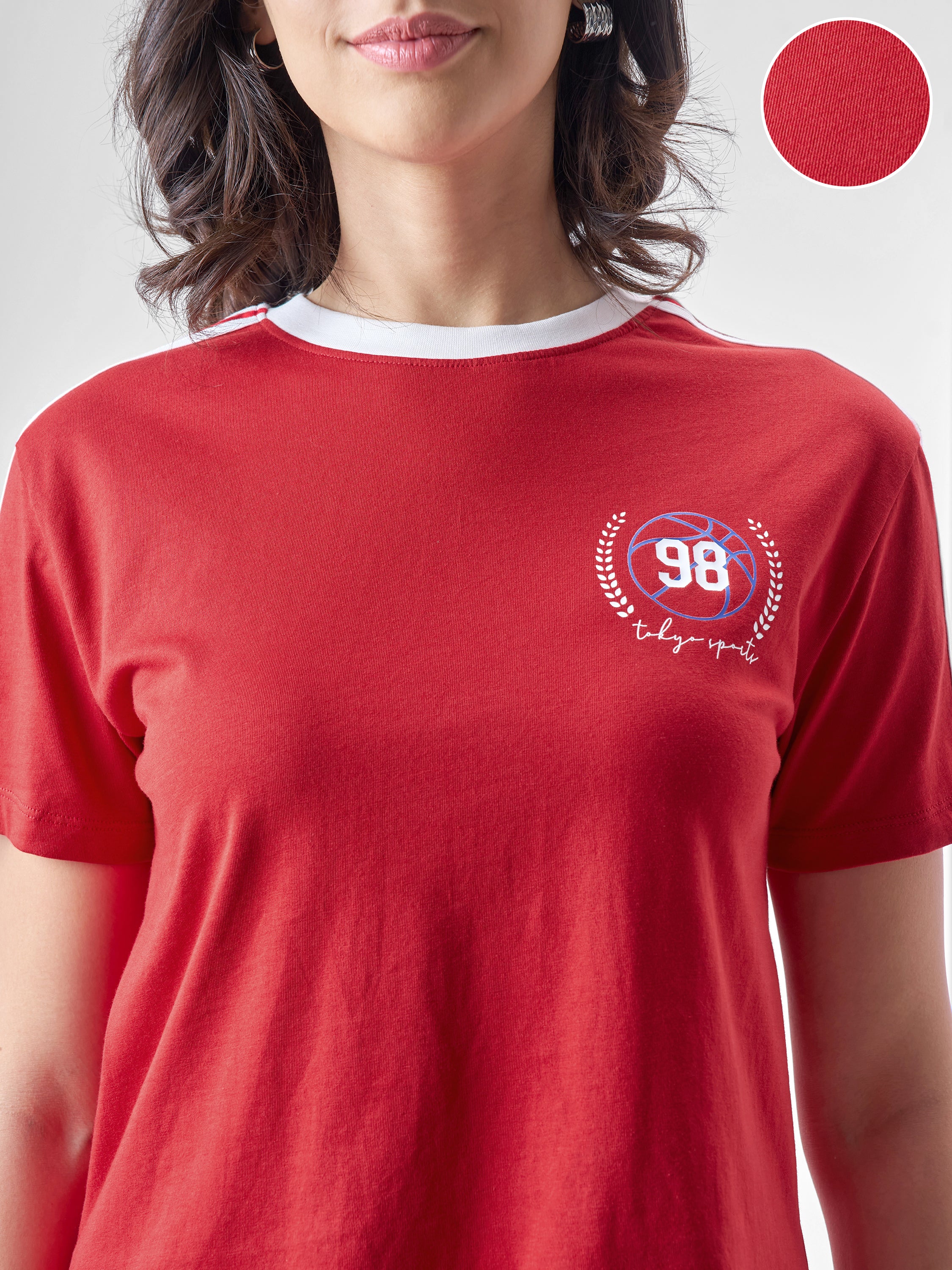 Street By Tokyo Talkies Women Red Printed Round Neck T-Shirt - Red - Image 5