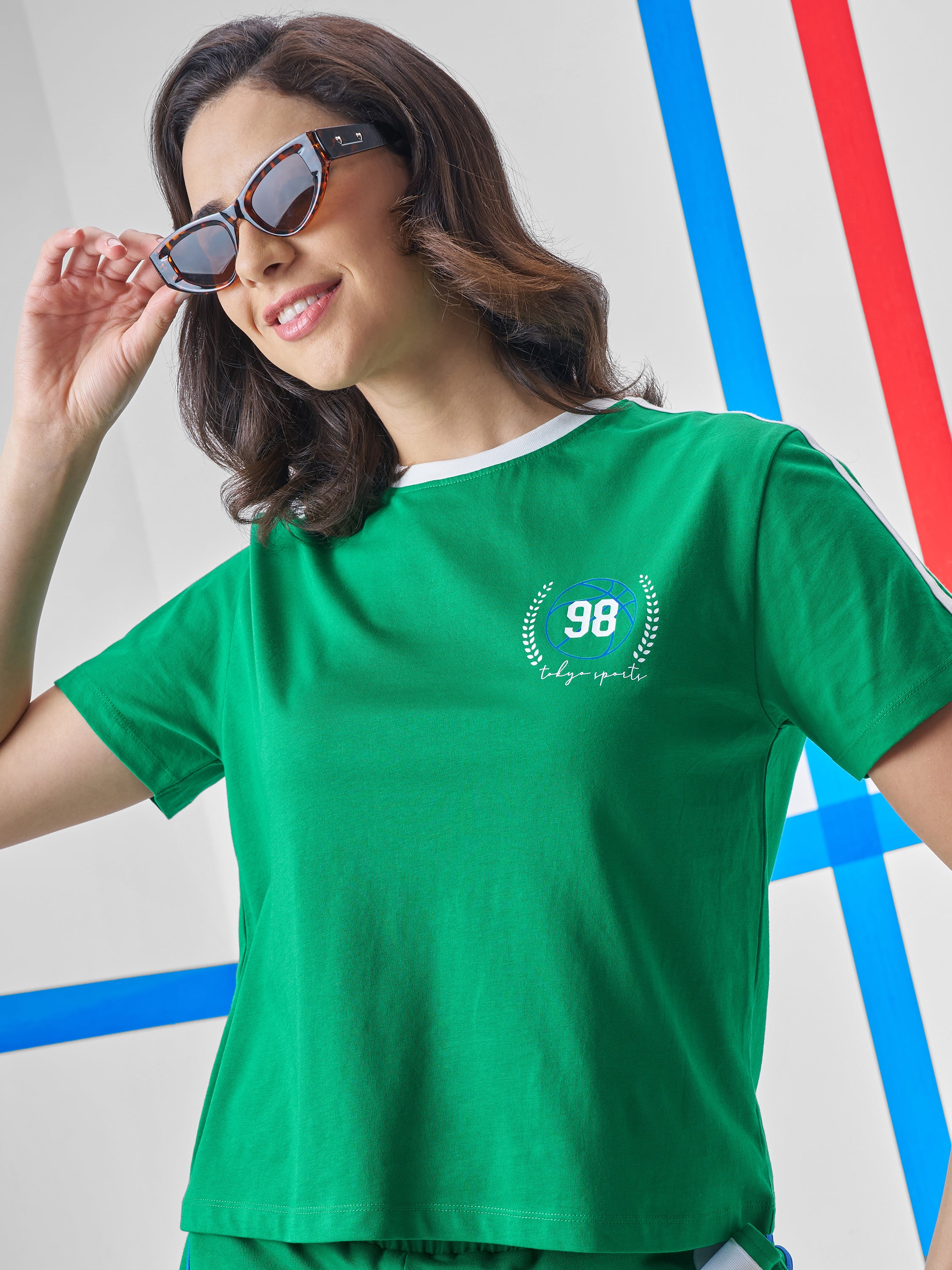 Street By Tokyo Talkies Women Green Printed Round Neck T-Shirt - Green - Image 1