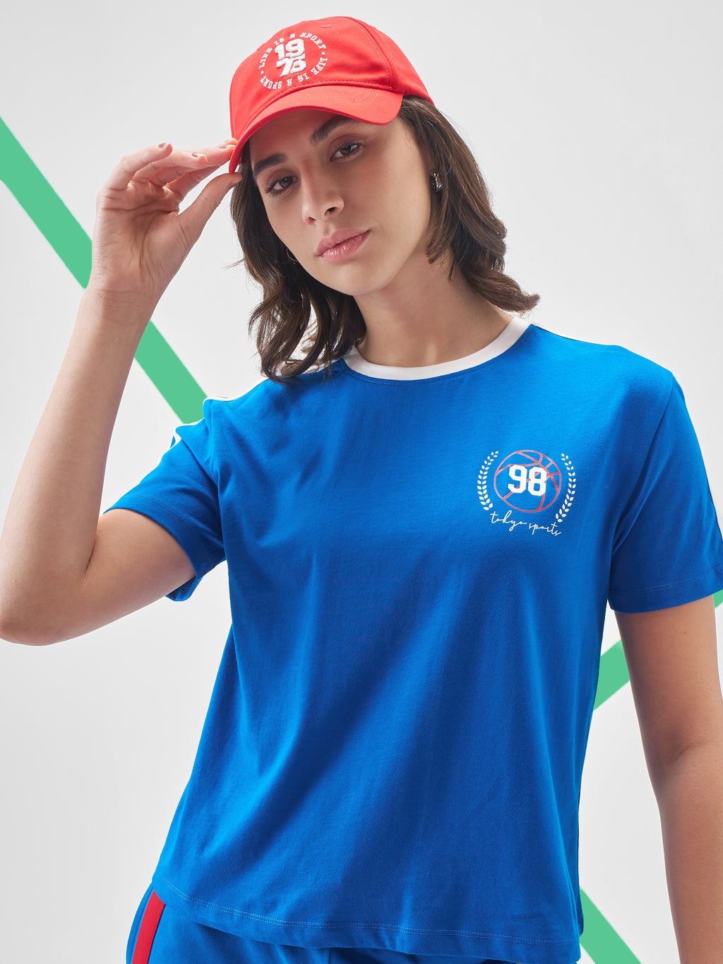 Street By Tokyo Talkies Women Blue Printed Round Neck Oversized Fit T-Shirt - Blue - Image 1