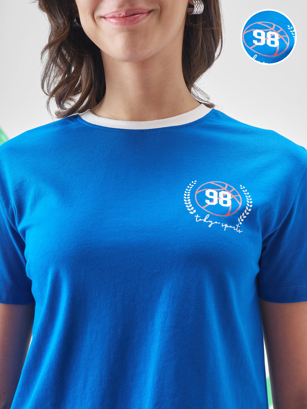 Street By Tokyo Talkies Women Blue Printed Round Neck Oversized Fit T-Shirt - Blue - Image 5