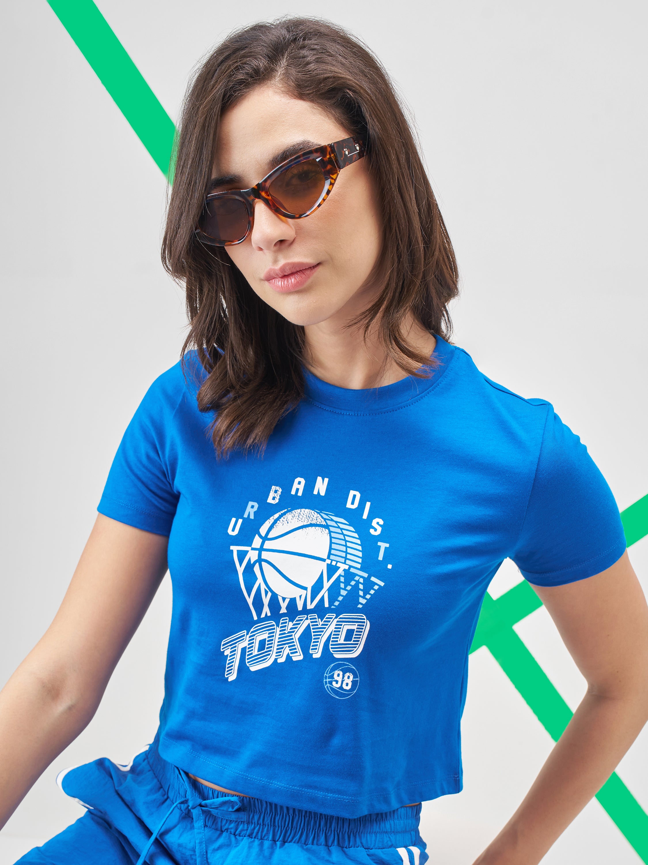 Street By Tokyo Talkies Women Blue Printed Round Neck T-Shirt - Blue - Image 1