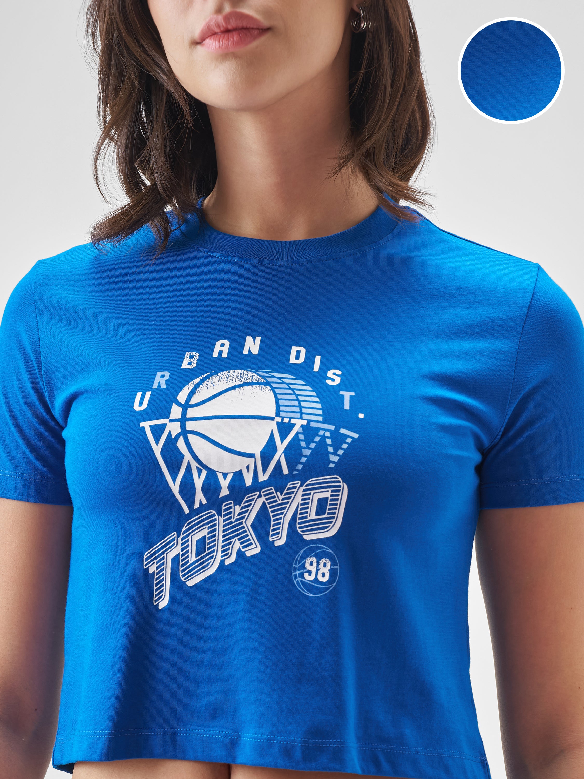 Street By Tokyo Talkies Women Blue Printed Round Neck T-Shirt - Blue - Image 5