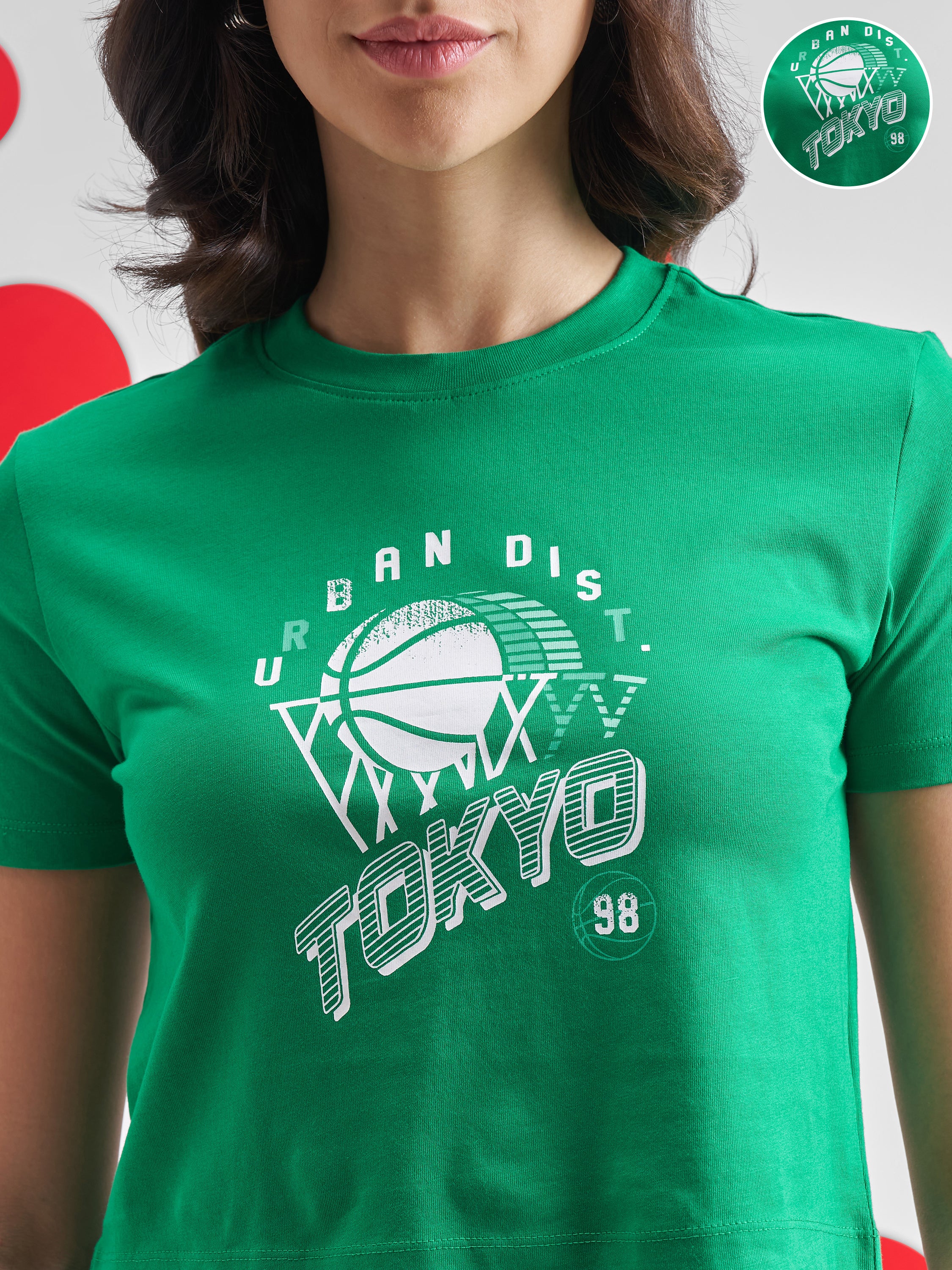 Street By Tokyo Talkies Women Green Printed Round Neck T-Shirt - Green - Image 5
