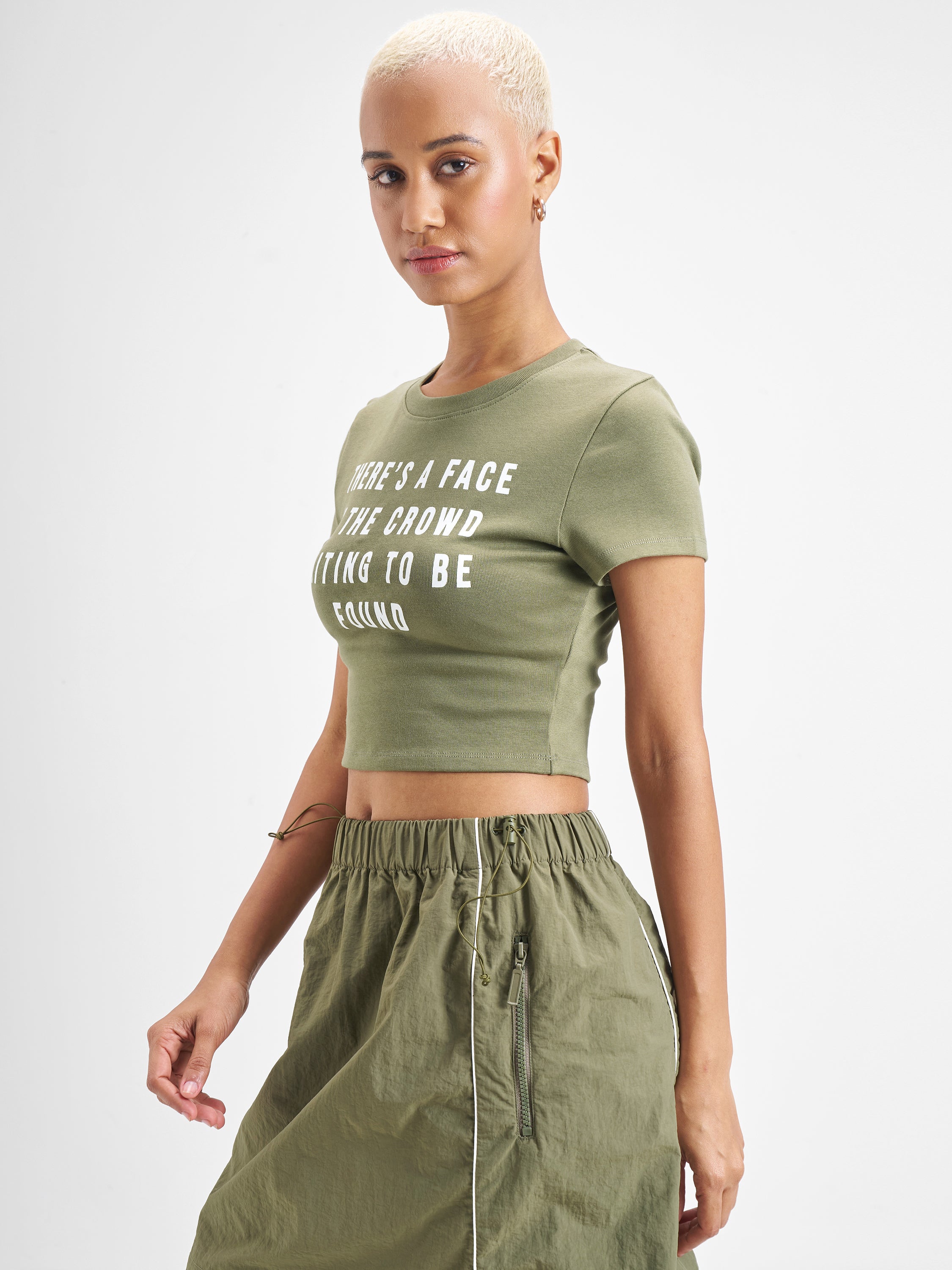 Street By Tokyo Talkies Women Olive Printed Round Neck T-Shirt - Olive - Image 4