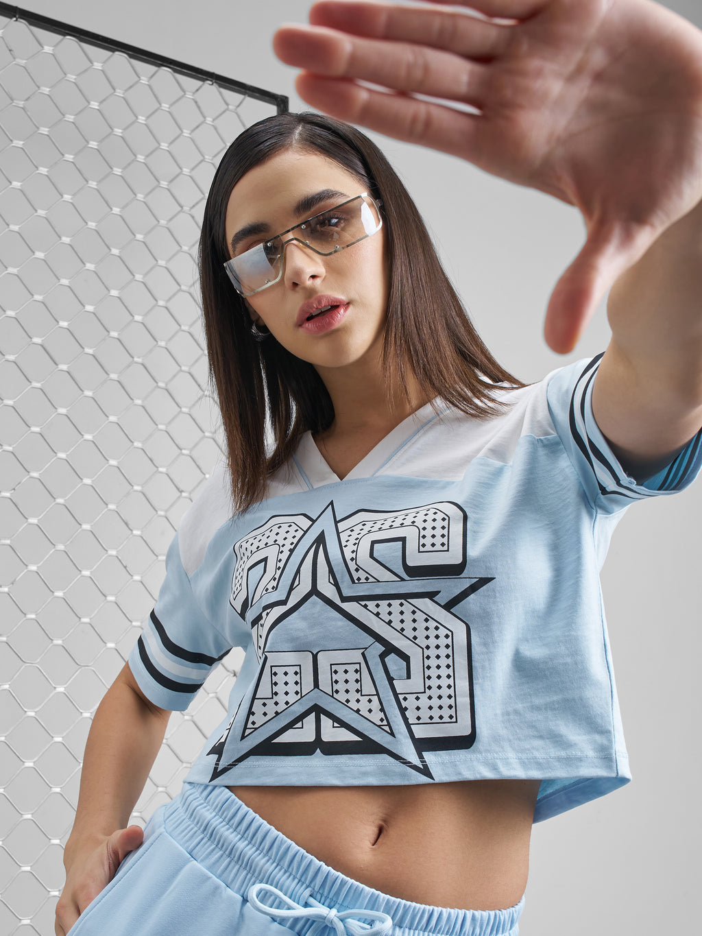 Street By Tokyo Talkies Women Blue Printed V-Neck T-Shirt - Blue - Image 1