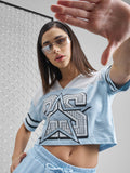 Street By Tokyo Talkies Women Blue Printed V-Neck T-Shirt - Blue - Image 1