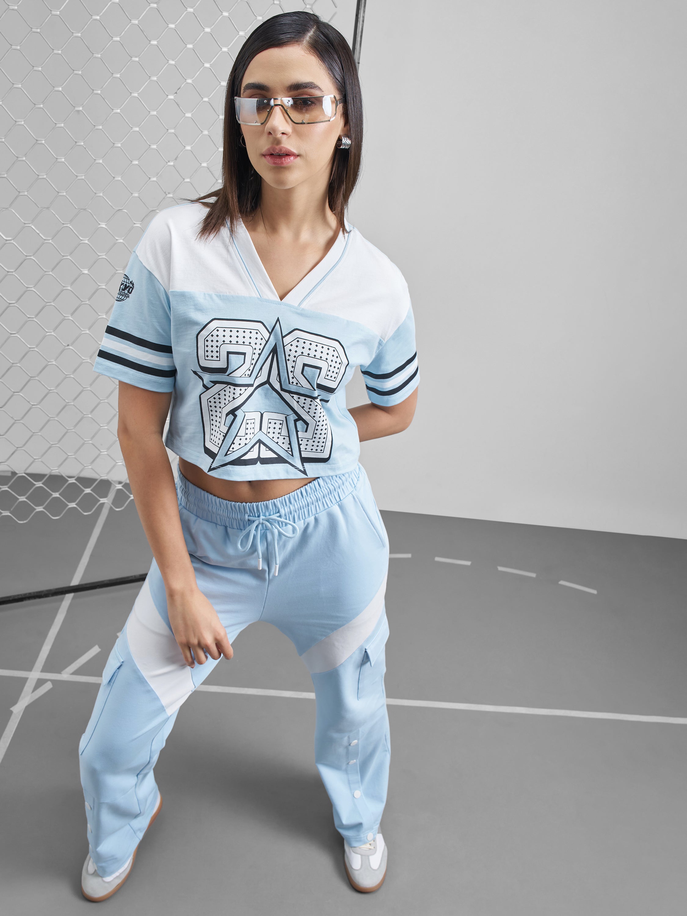 Street By Tokyo Talkies Women Blue Printed V-Neck T-Shirt - Blue - Image 2