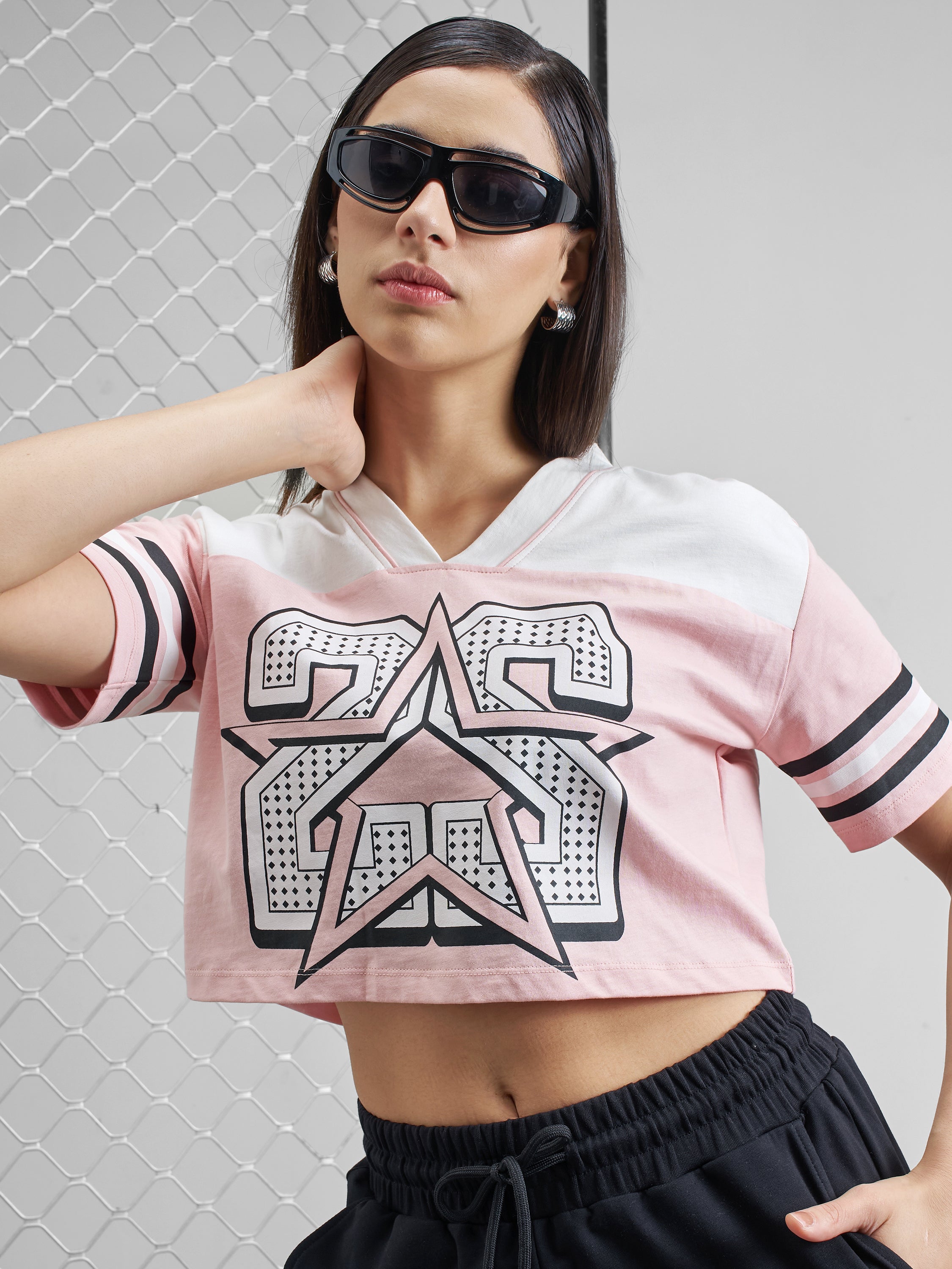 Street By Tokyo Talkies Women Pink Printed V-Neck T-Shirt - Pink - Image 1