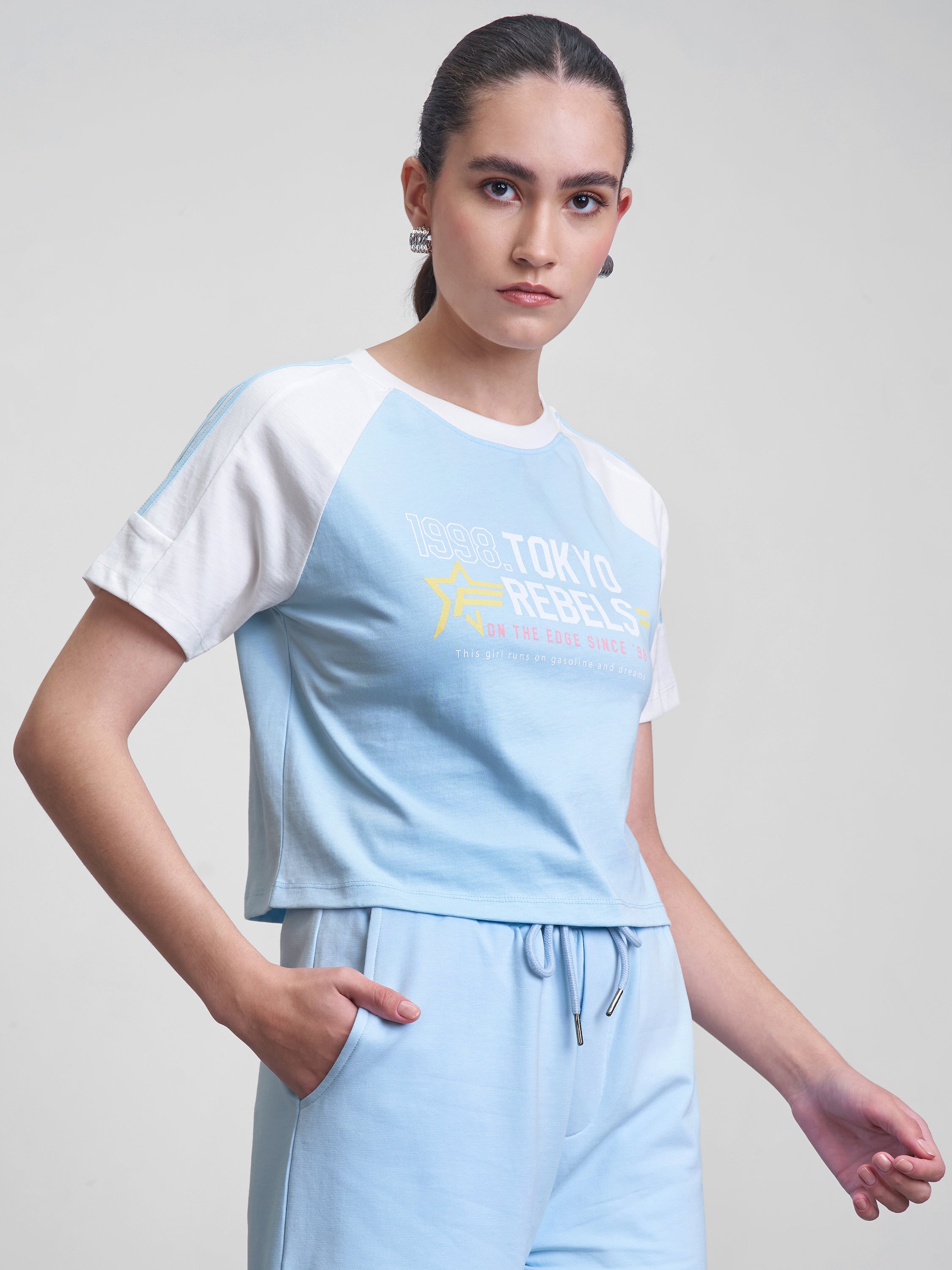 Street By Tokyo Talkies Women Blue Printed Round Neck T-Shirt - Blue - Image 6