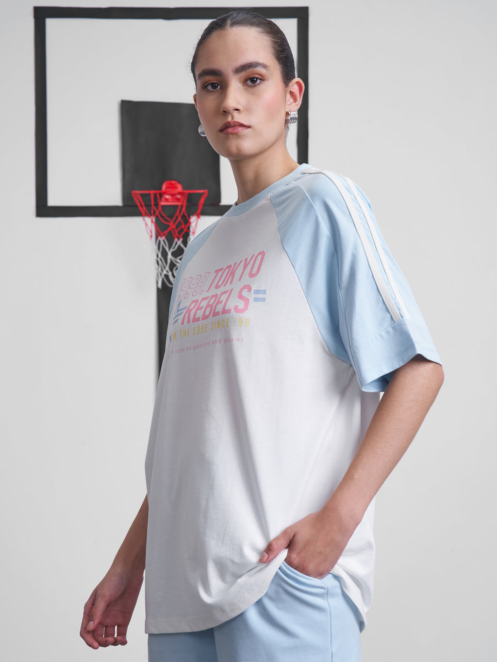 Street By Tokyo Talkies Women White Printed Round Neck Oversized Fit T-Shirt - White - Image 4