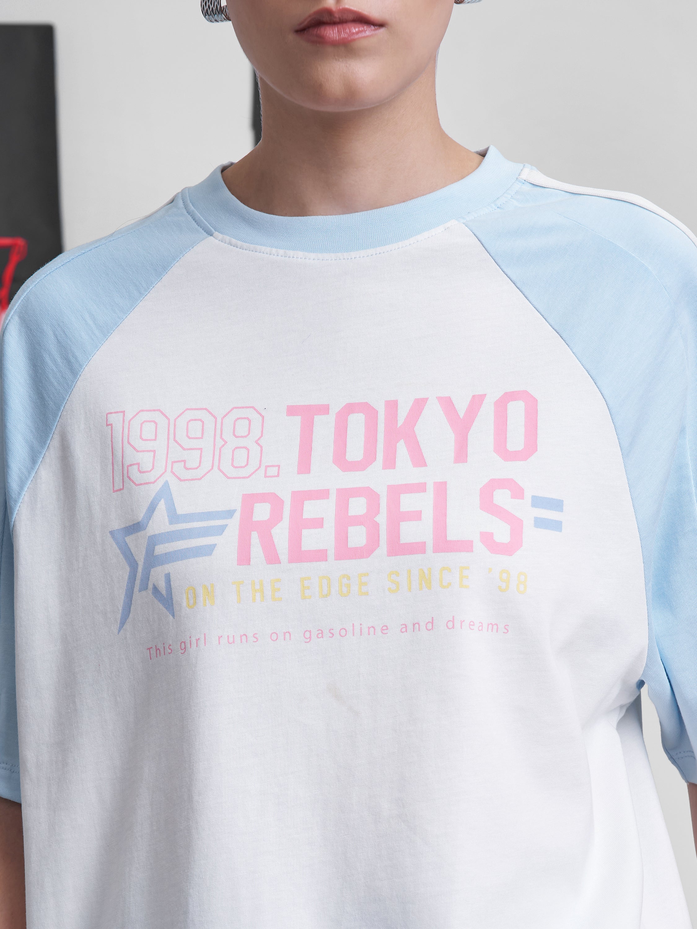 Street By Tokyo Talkies Women White Printed Round Neck Oversized Fit T-Shirt - White - Image 5